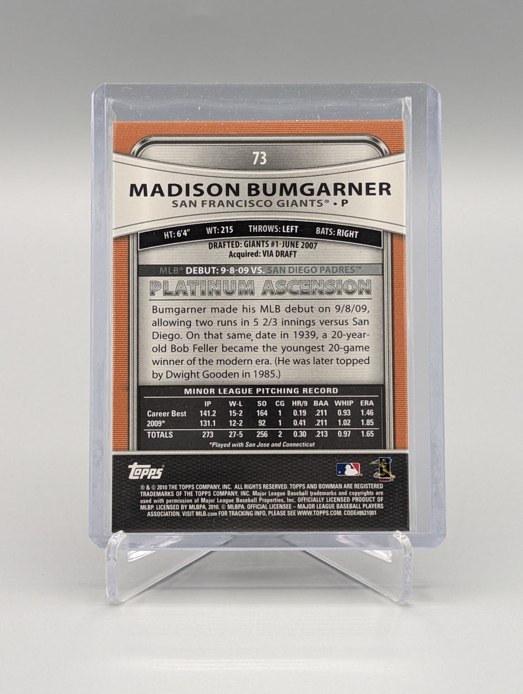 2010 Bowman Platinum #73 Madison Bumgarner RC Giants