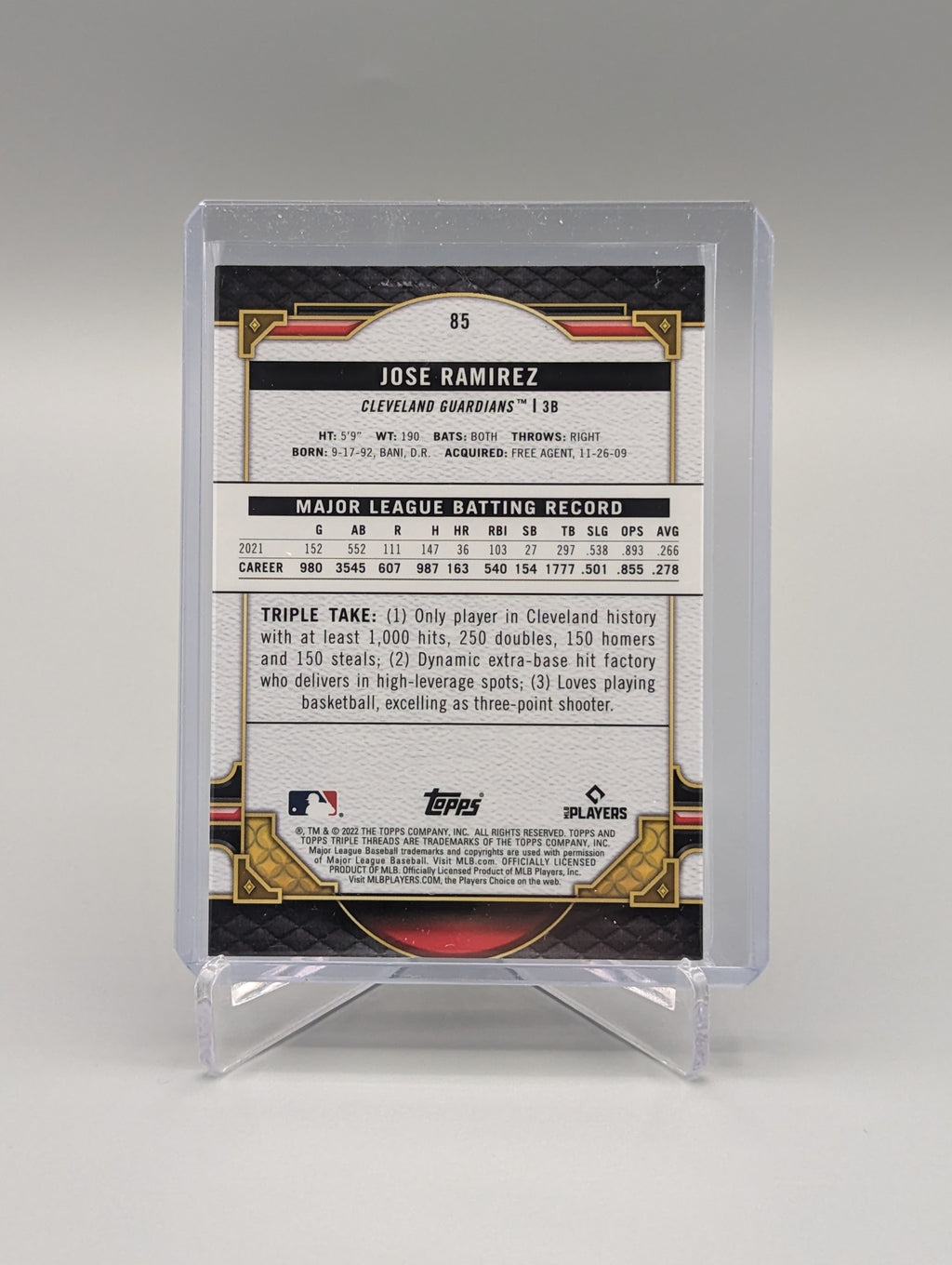2022 Topps Triple Threads Amber #85 Jose Ramirez Guardians #/199