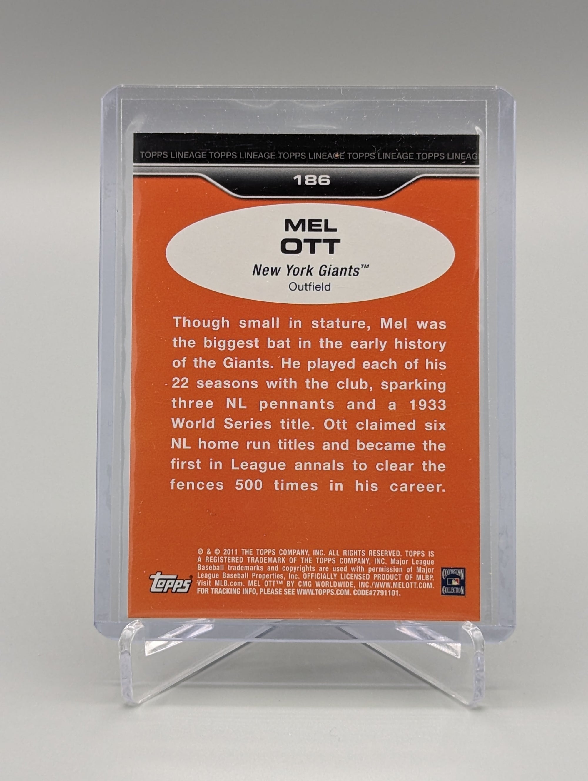 2011 Topps Lineage Diamond Anniversary Platinum Refractor #186 Mel Ott Giants