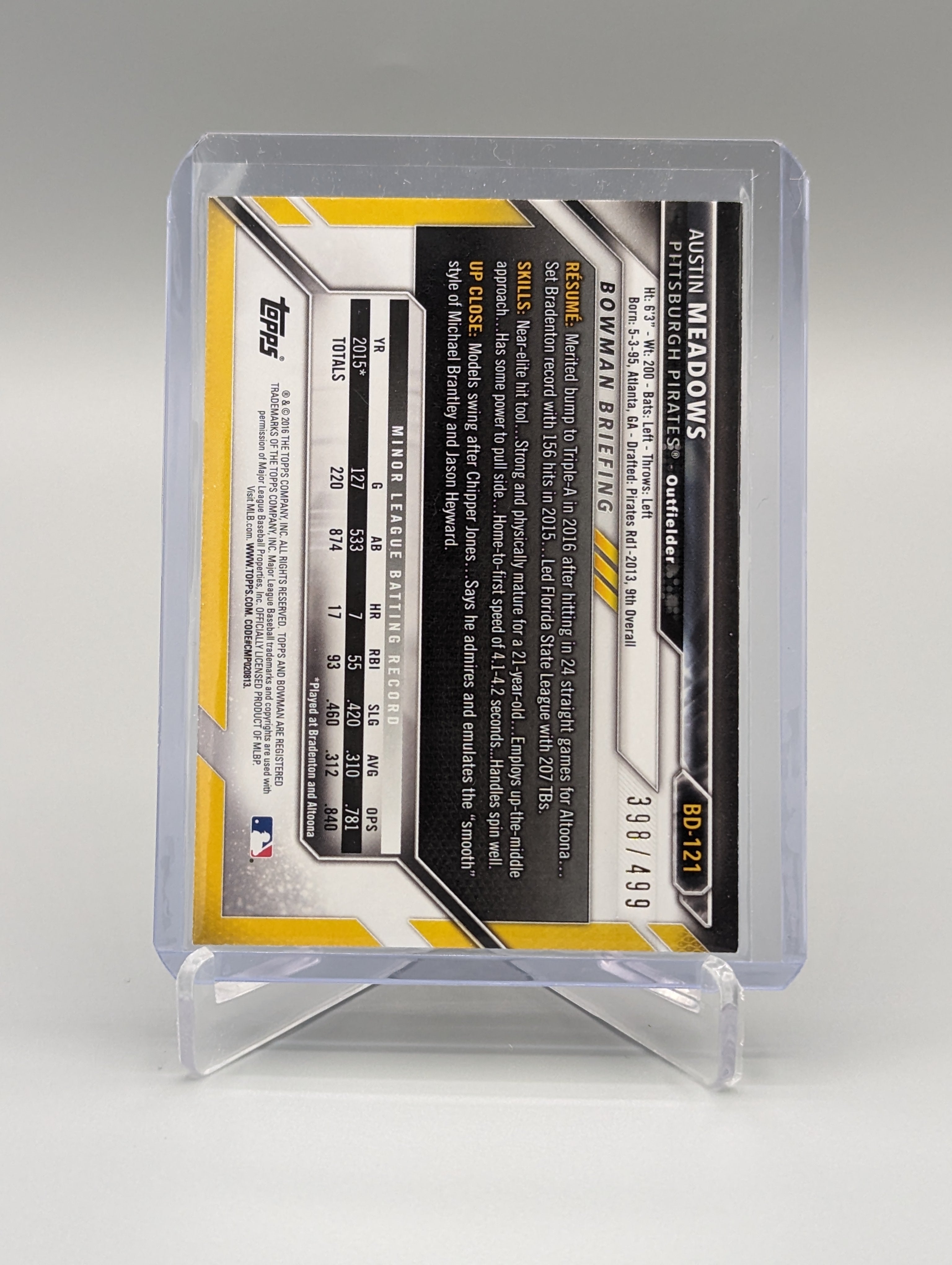 2016 Bowman Silver #BD-121 Austin Meadows #/499 Pirates