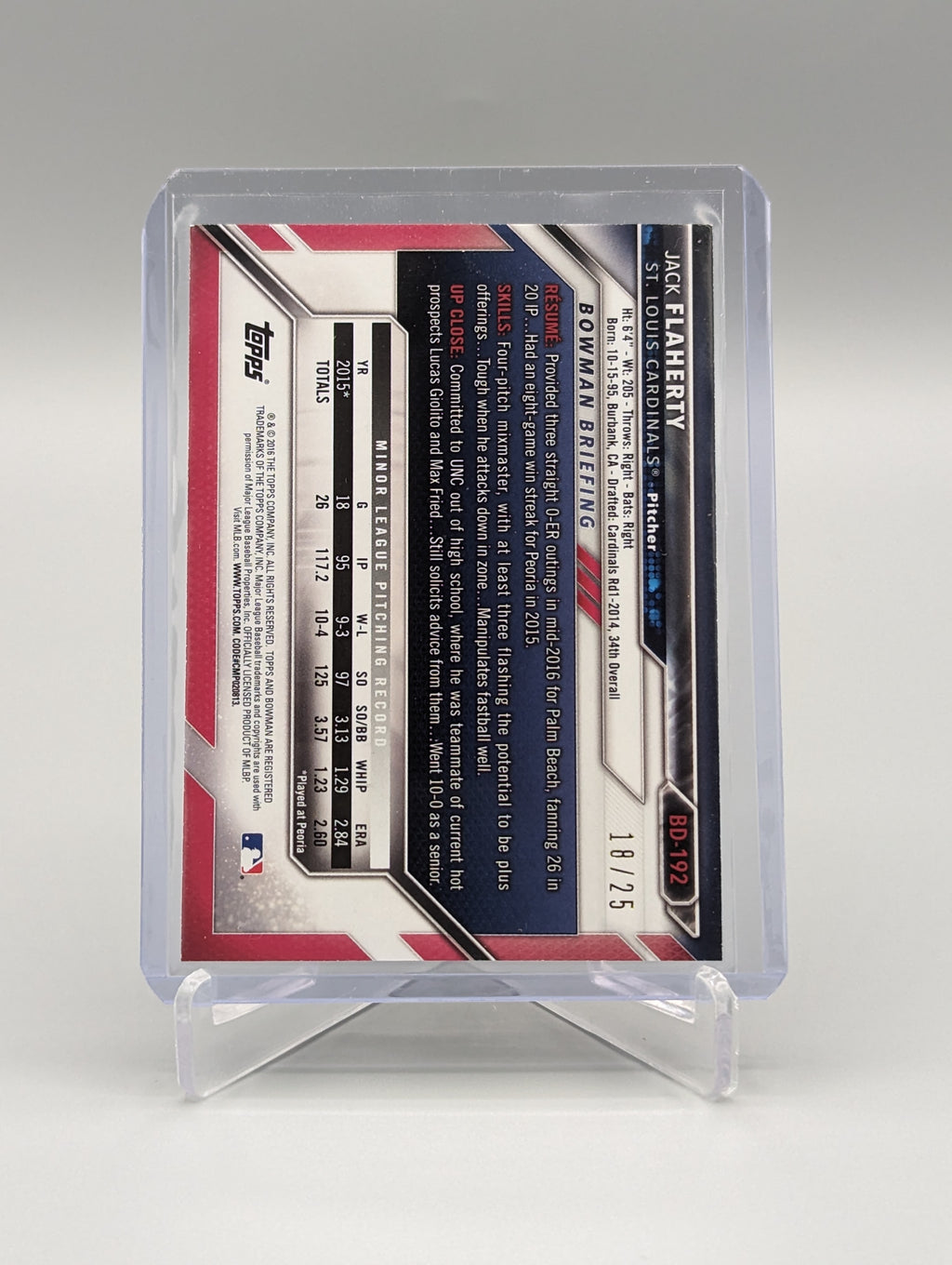 2016 Bowman Orange #BD-192 Jack Flaherty #/25 Cardinals