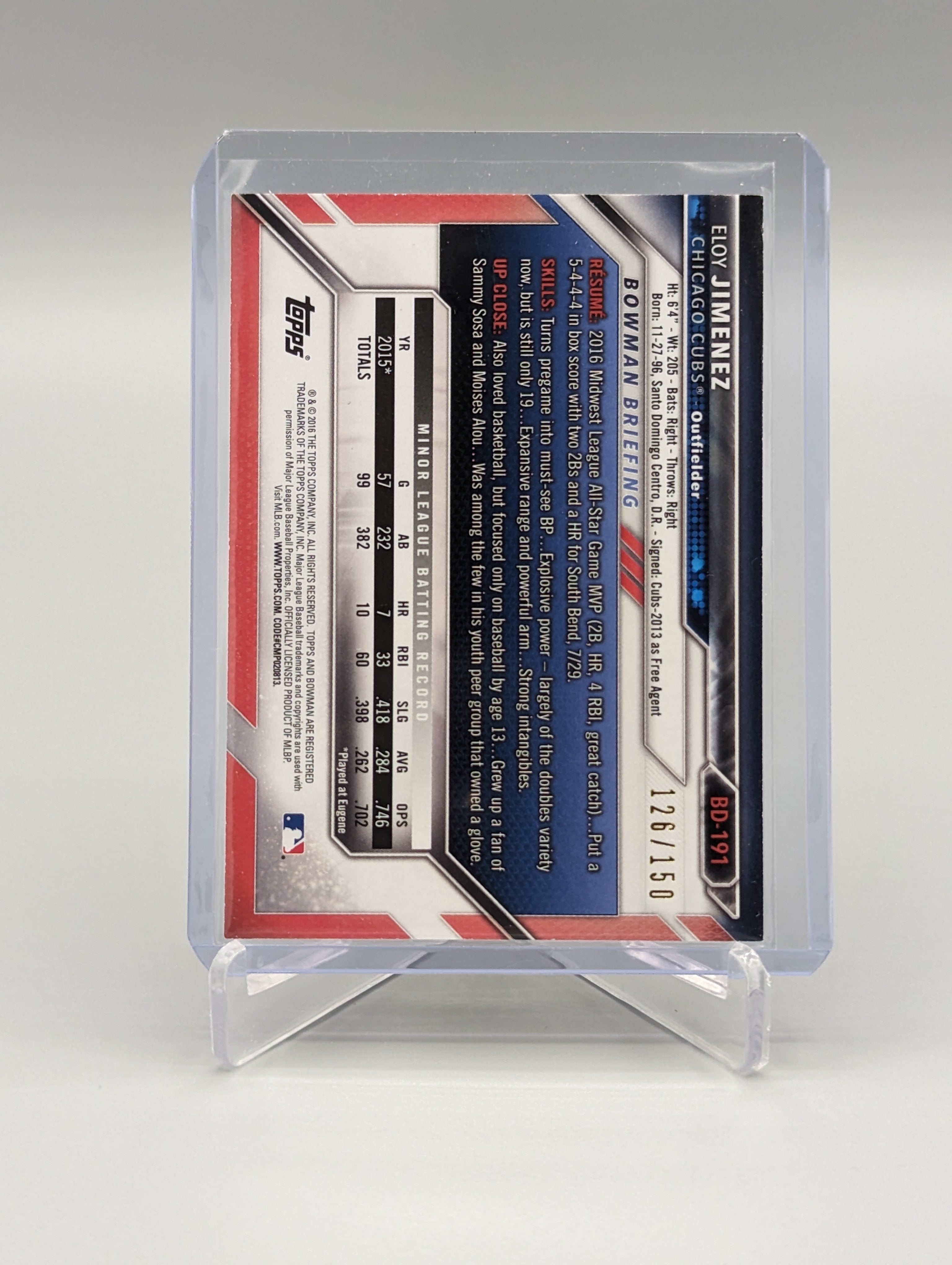 2016 Bowman Blue #BD-191 Eloy Jimenez #150 Cubs