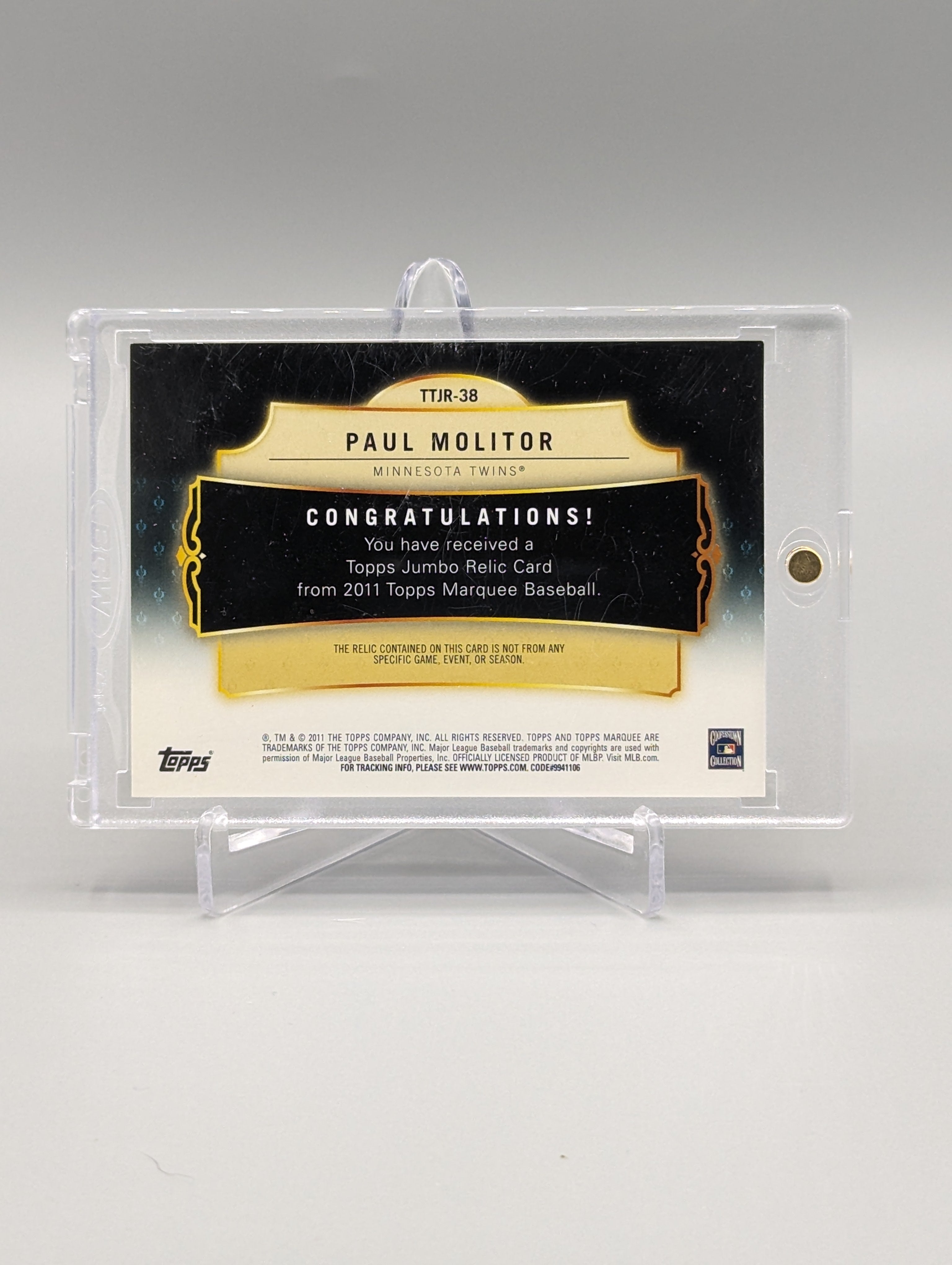 2011 Topps Marquee Titanic Threads #TTJR-38 Paul Molitor #/99 Twins