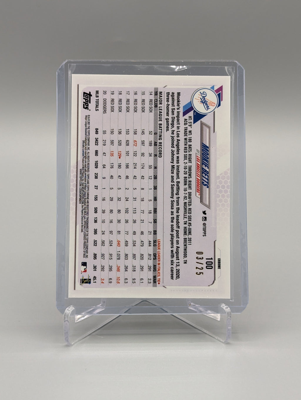 2021 Topps Chrome Orange Wave #100 Mookie Betts #/25 Dodgers