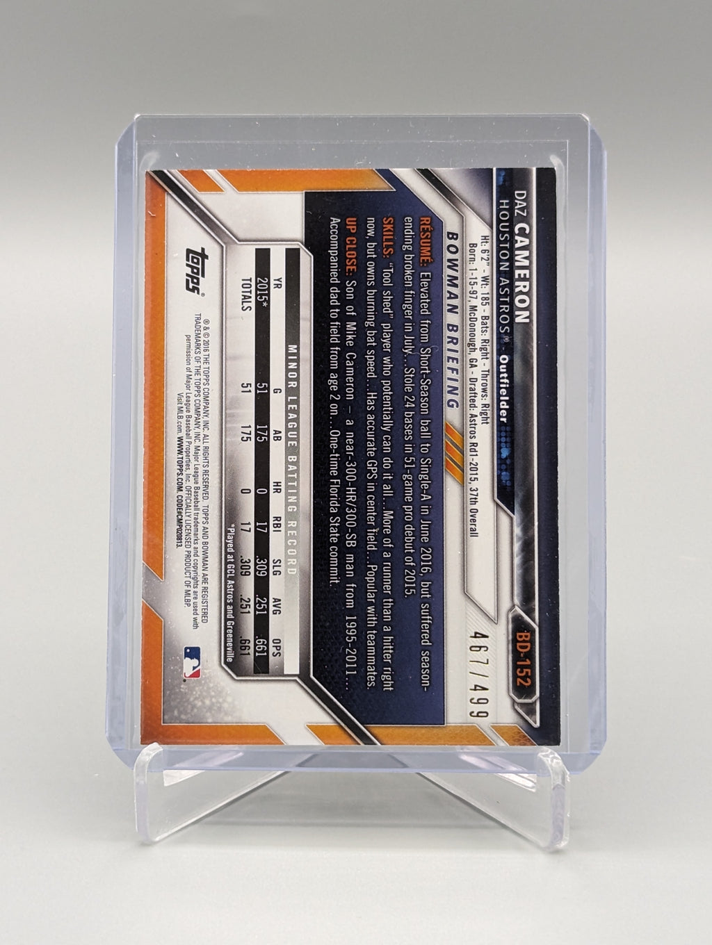 2016 Bowman Silver #BD-152 Daz Cameron #/499 Astros