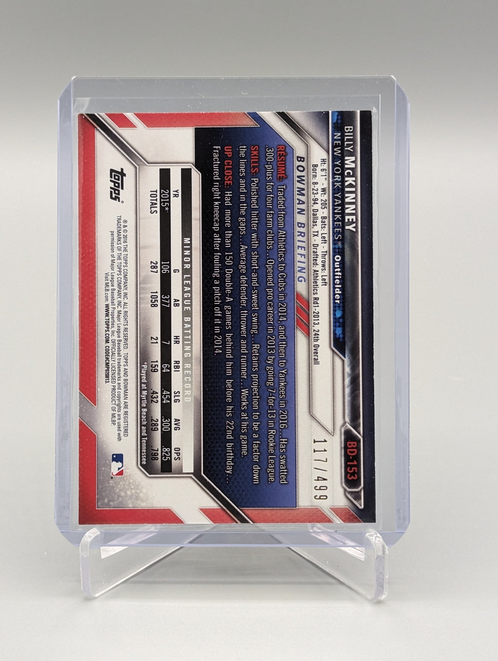 2016 Bowman Silver #BD-153 Billy McKinney #/499 Yankees