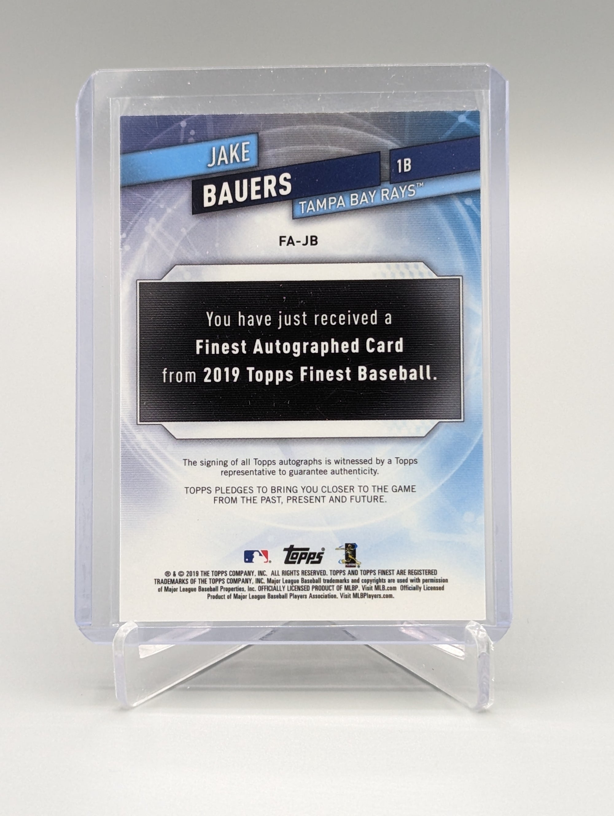 2019 Topps Finest Auto #FA-JB Jake Bauers RC Rays
