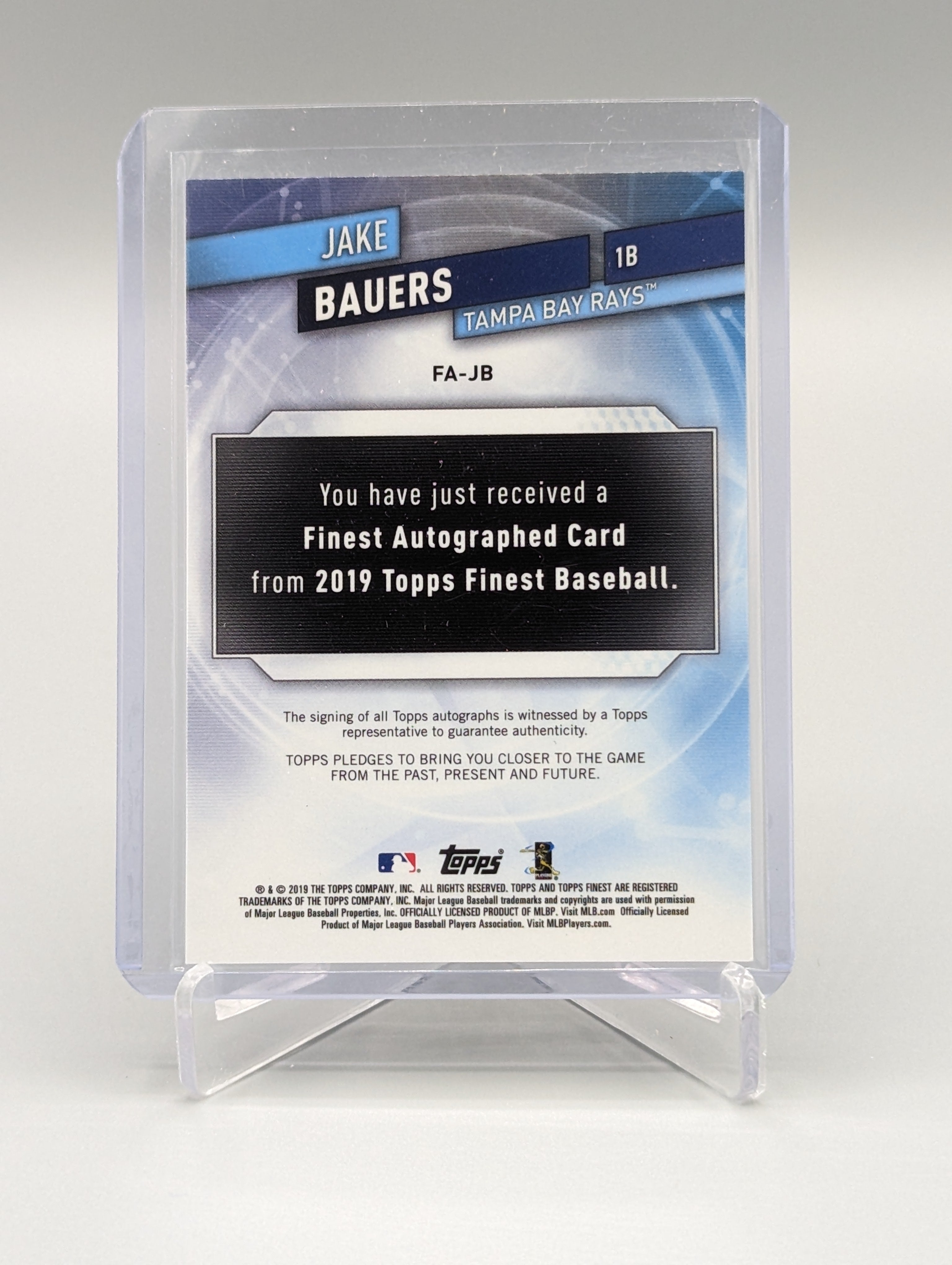 2019 Topps Finest Auto #FA-JB Jake Bauers RC Rays