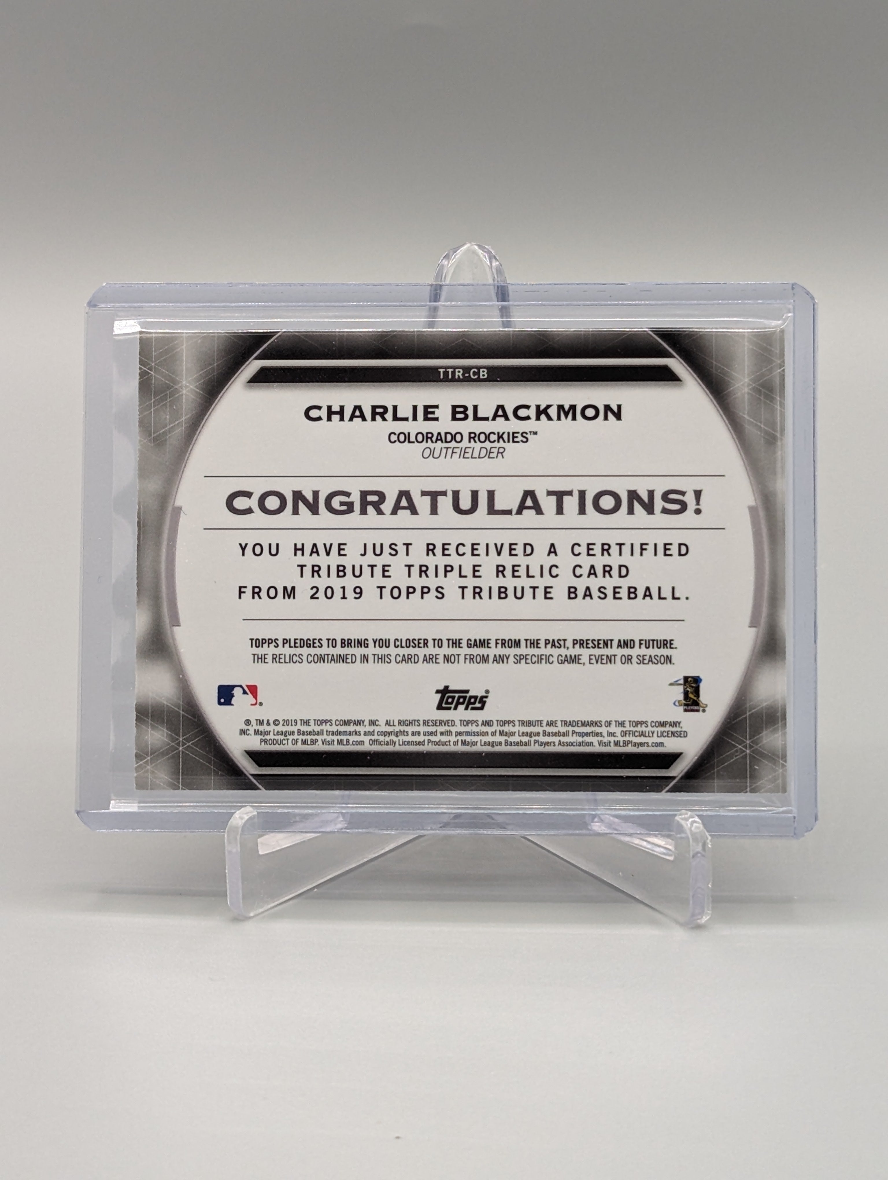 2019 Topps Tribute Triple Relic #TTR-CB Charlie Blackmon #/150 Rockies