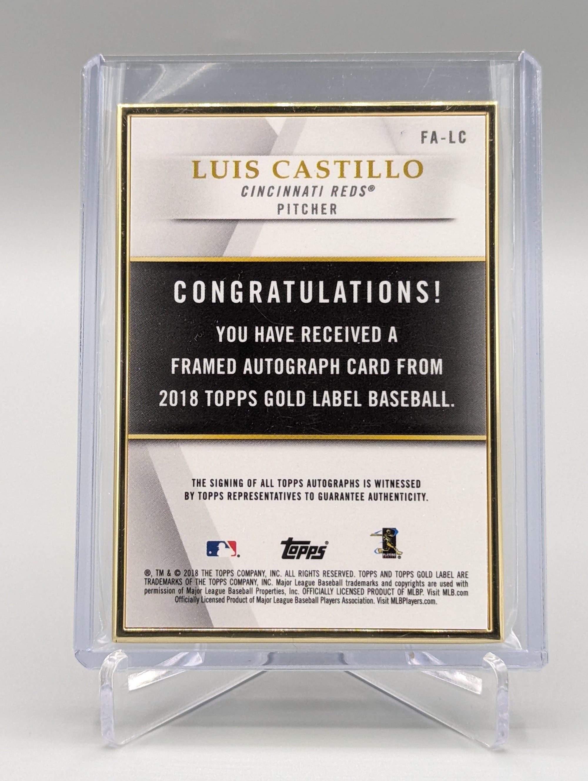 2018 Topps Gold Label Auto #FA-LC Luis Castillo Reds