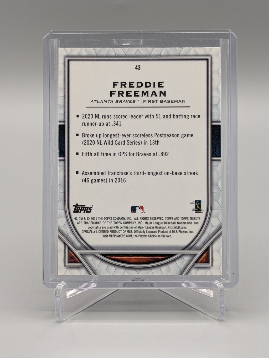 2021 Topps Tribute #43 Freddie Freeman Braves