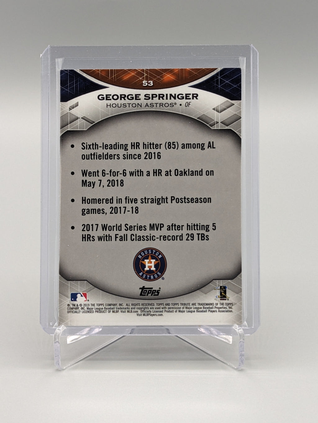 2019 Topps Tribute Purple #53 George Springer #/50 Astros