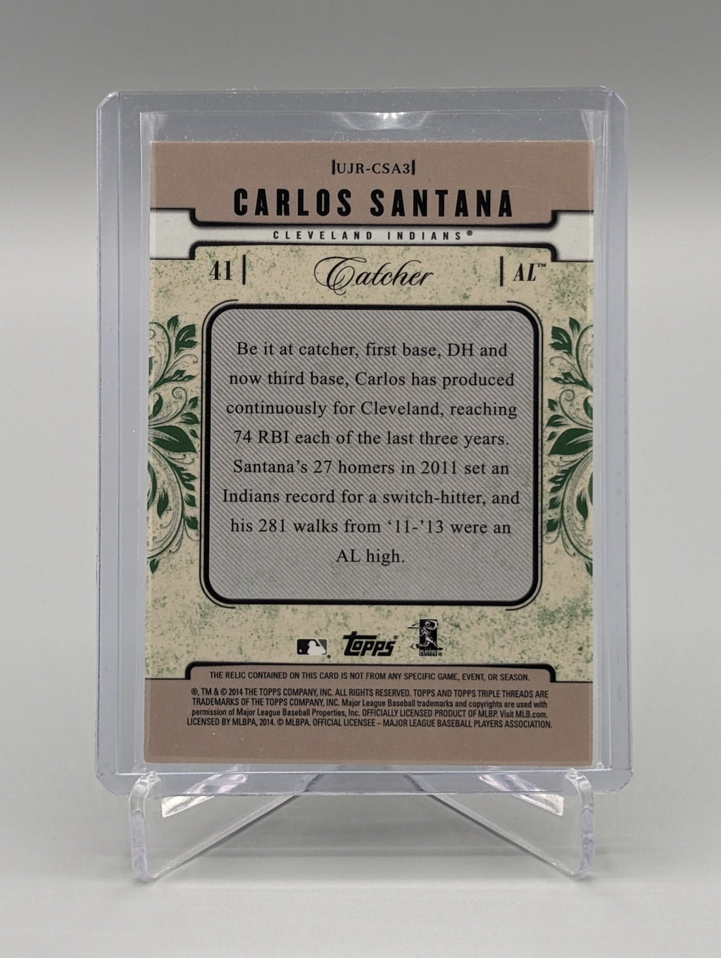 2014 Topps Triple Threads Unity Relic #UJR-CSA3 Carlos Santana #/18 Indians