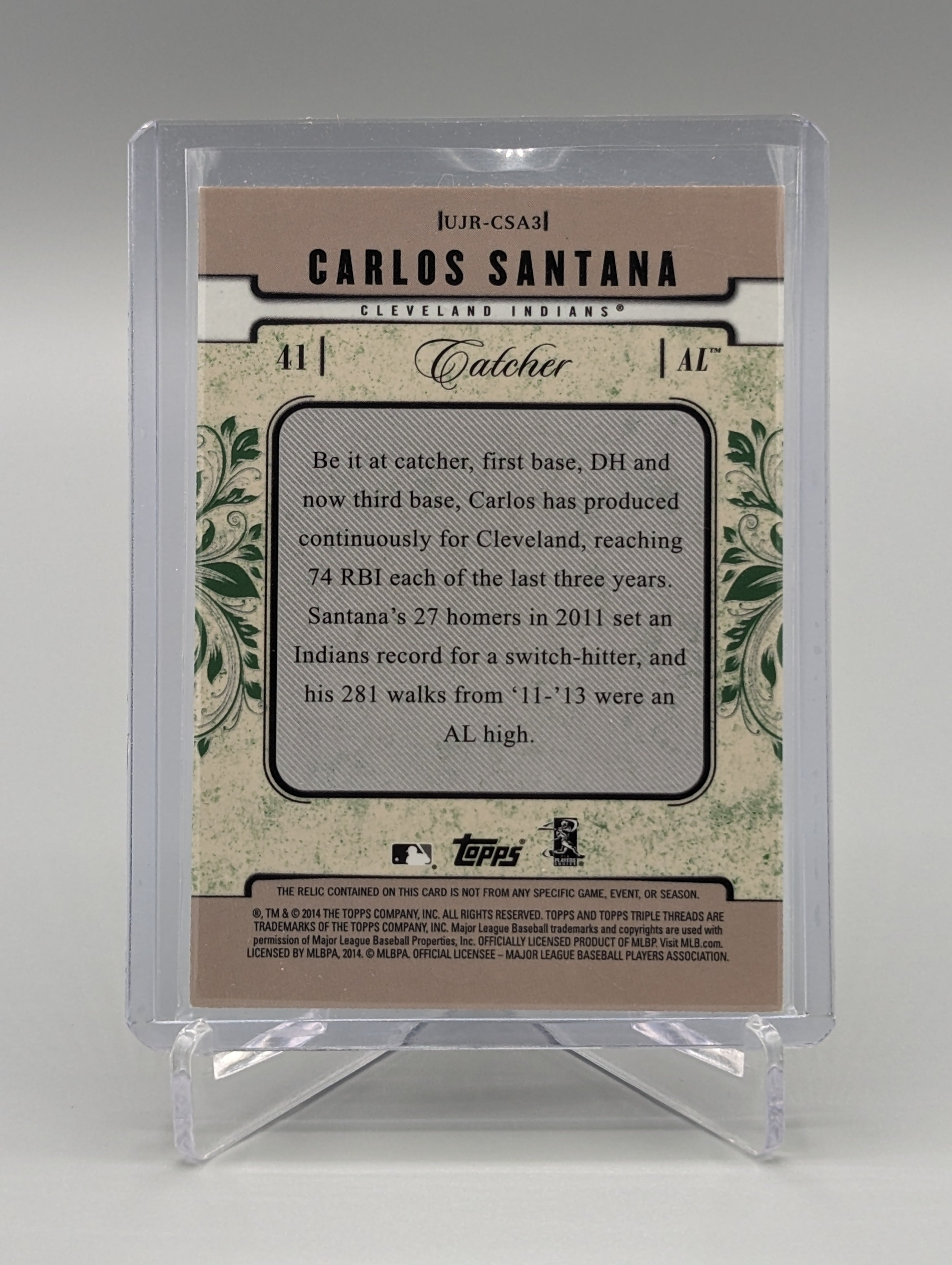 2014 Topps Triple Threads Unity Relic #UJR-CSA3 Carlos Santana #/18 Indians