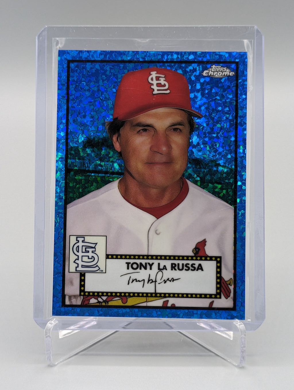 2021 Topps Platinum Anniversary Blue Mini Diamond #649 Tony La Russa #/199 Cardinals