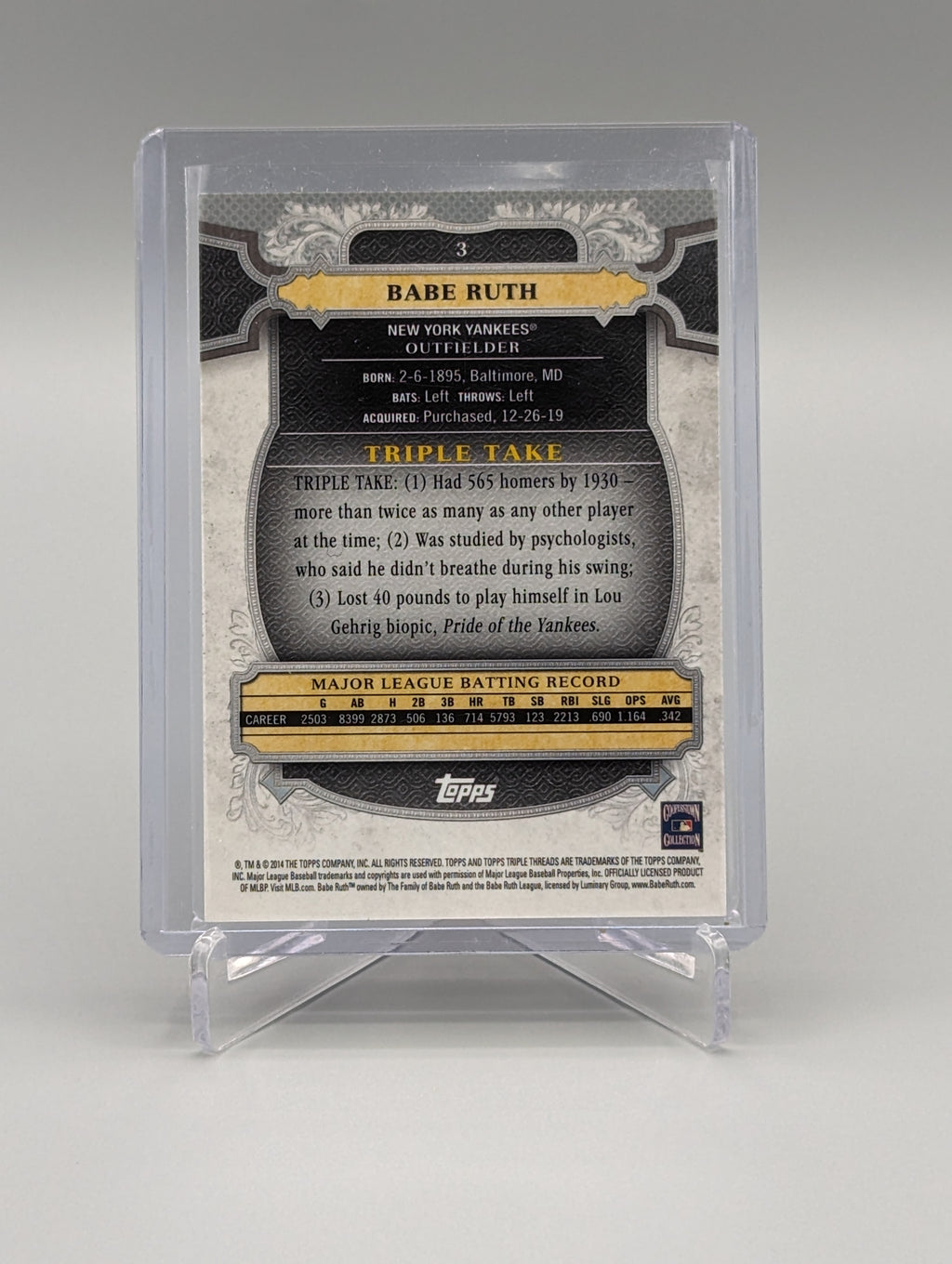 2014 Topps Triple Threads Amethyst #3 Babe Ruth #/325 Yankees