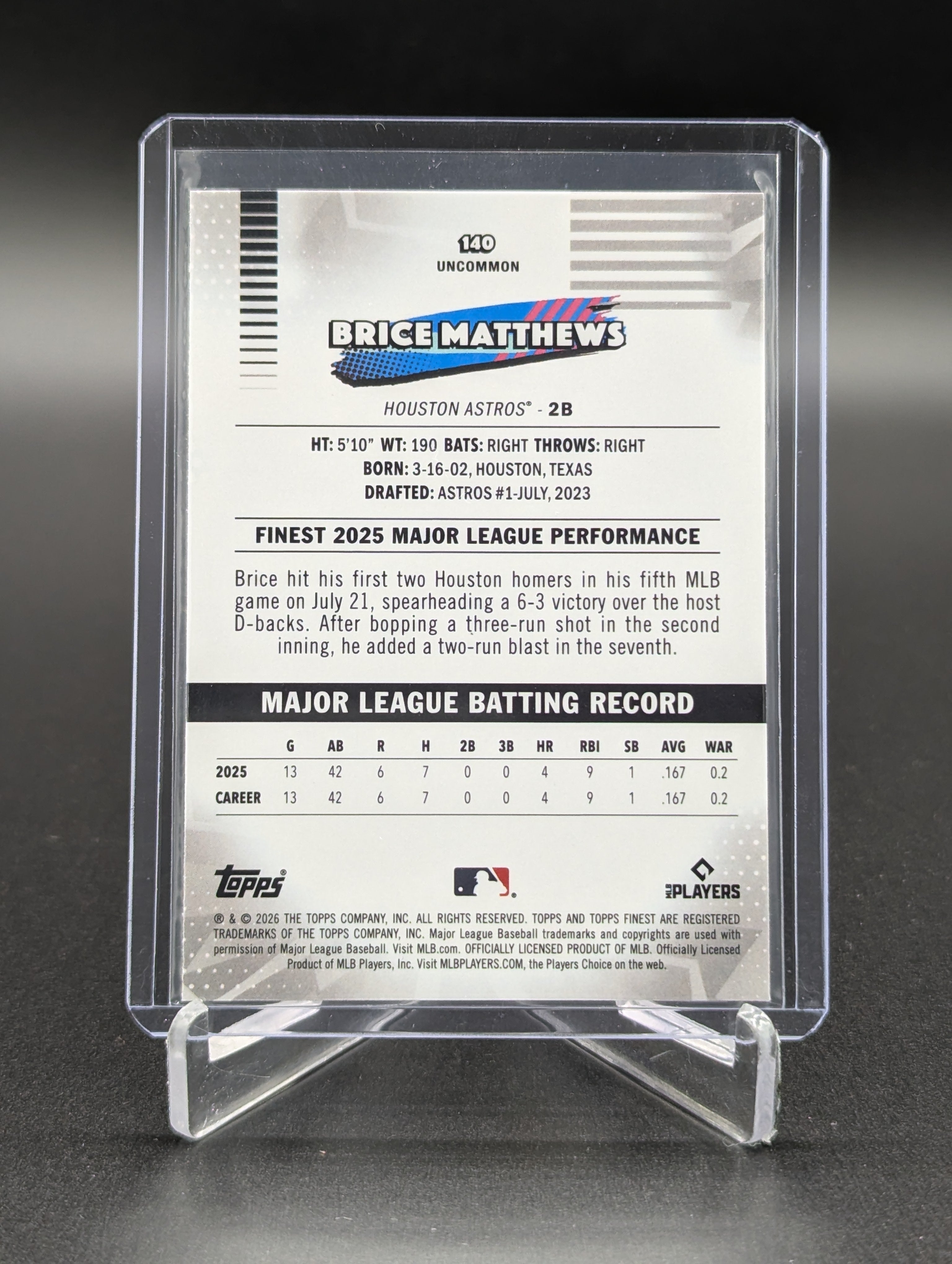 2026 Topps Finest Magenta Uncommon /250 #140 Brice Matthews Astros