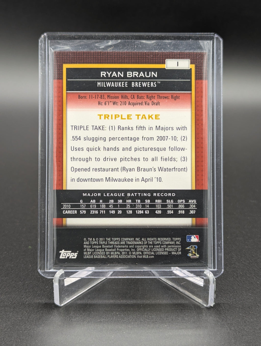 2011 Topps Triple Threads /1500 #1 Ryan Braun Brewers