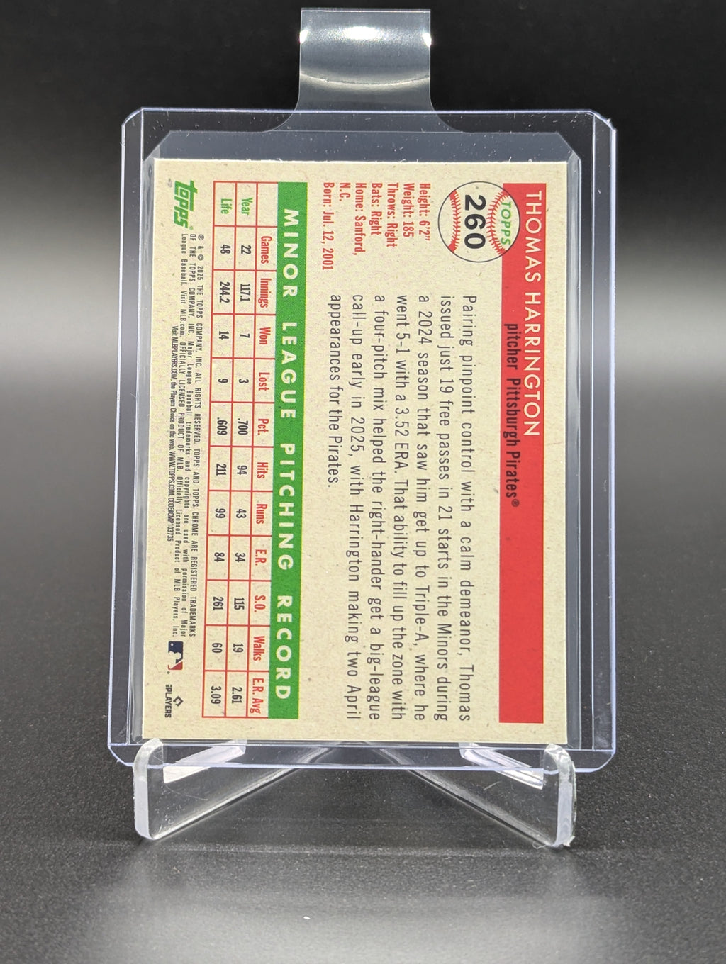 2025 Topps Chrome Platinum Green Vibration /99 #260 Thomas Harrington RC