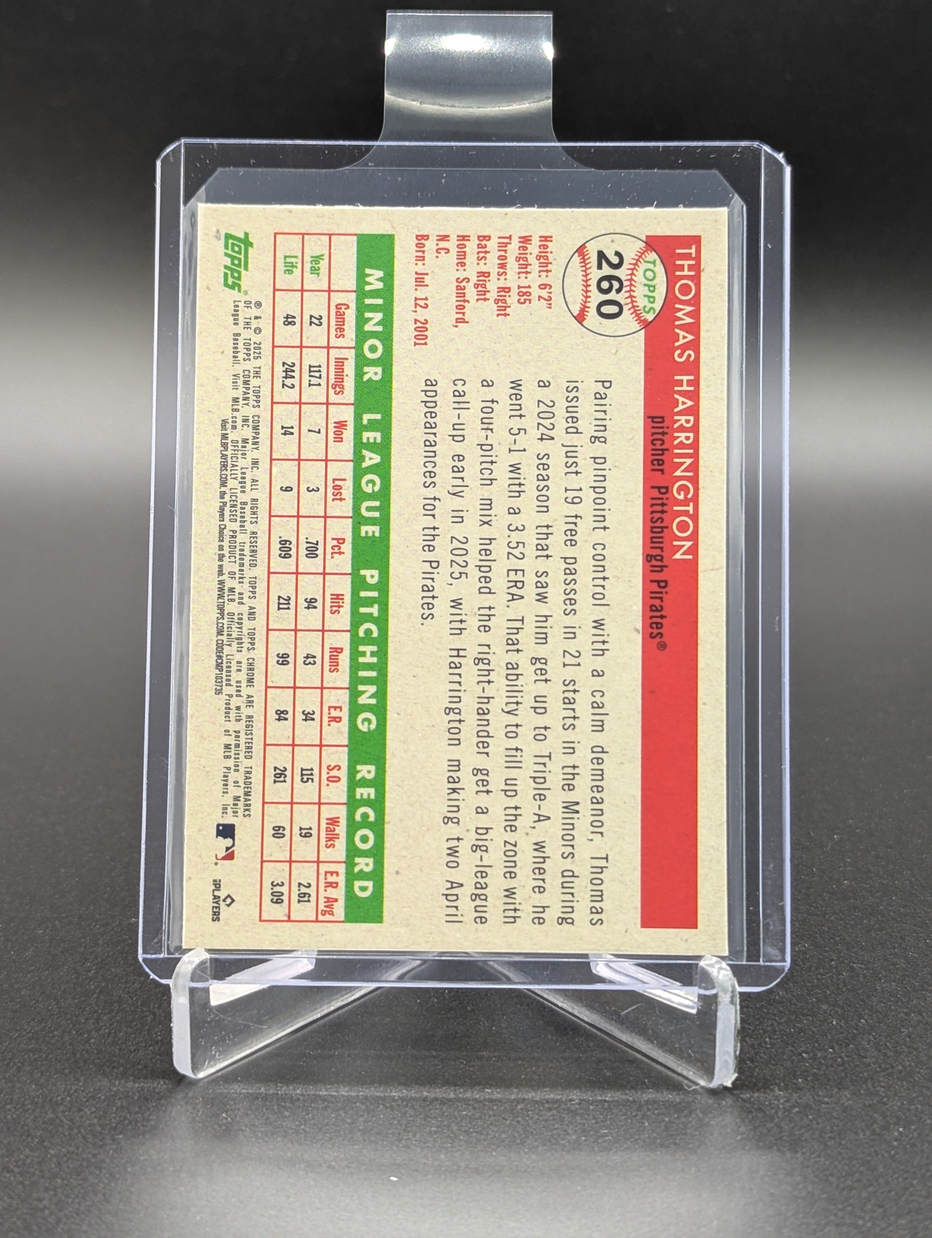 2025 Topps Chrome Platinum Green Vibration /99 #260 Thomas Harrington RC