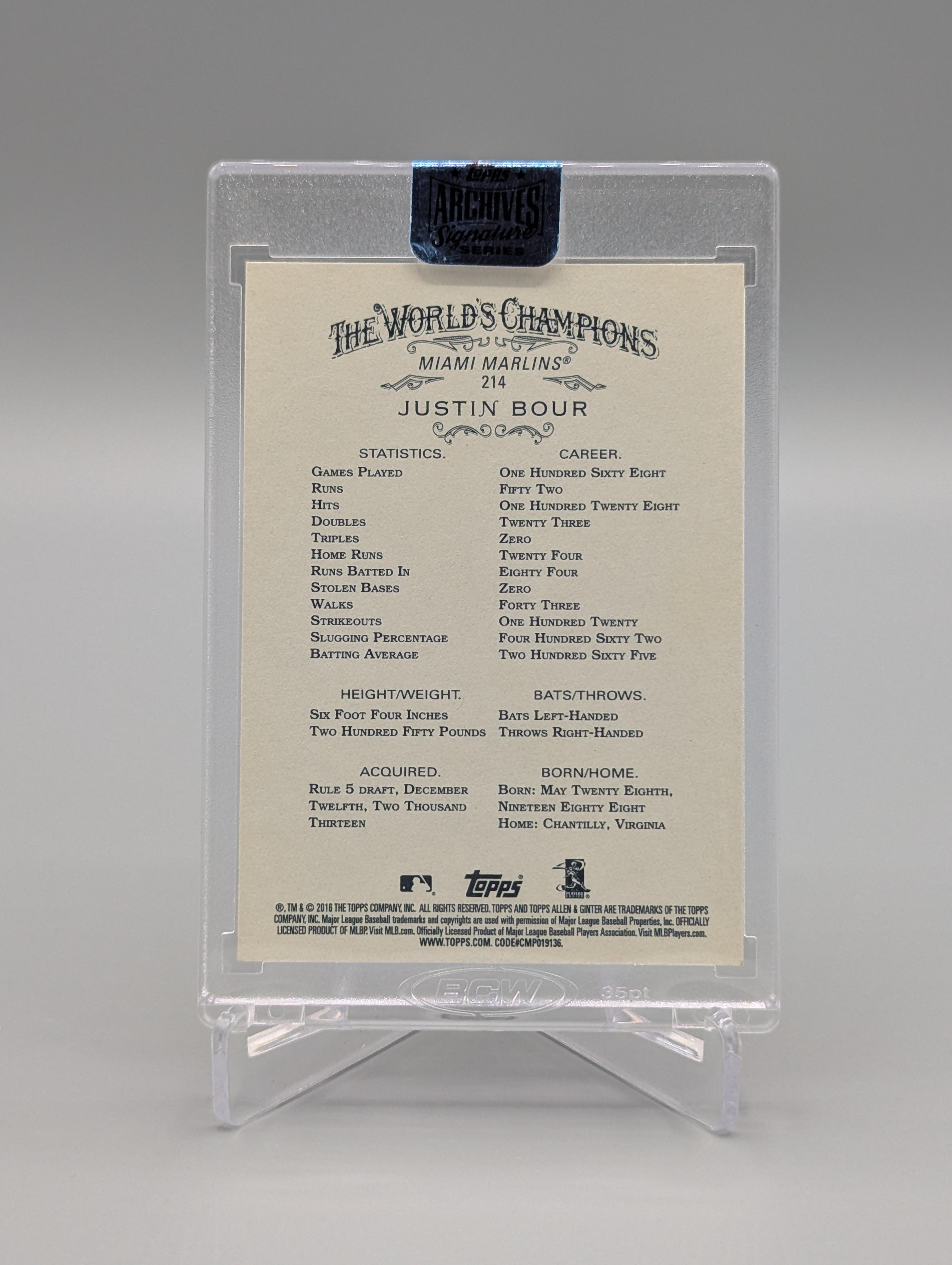 2018 Topps Archives Auto Justin Bour #/50 Marlins