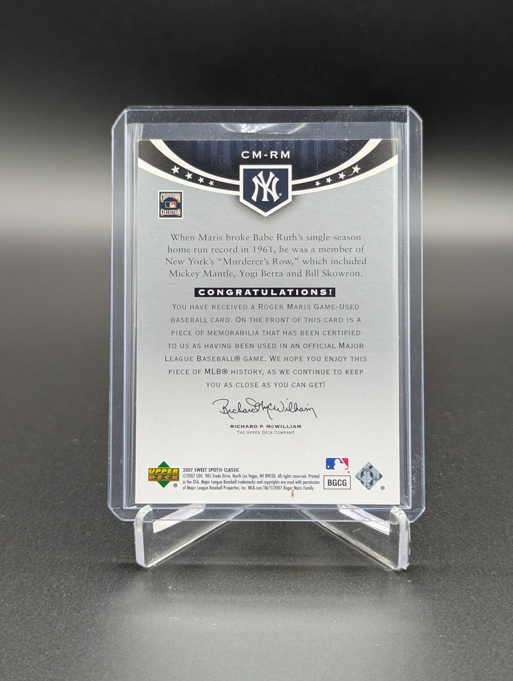 2007 Sweet Spot Classic Memorabilia #CM-RM Roger Maris Yankees