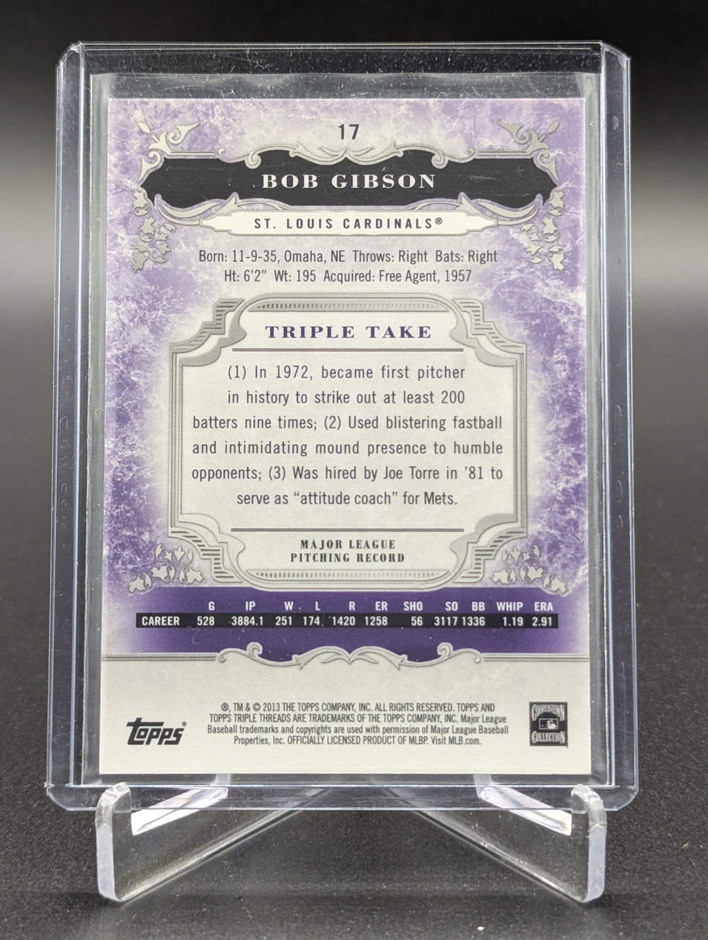 2013 Topps Triple Threads Amethyst #17 Bob Gibson #/650 Cardinals