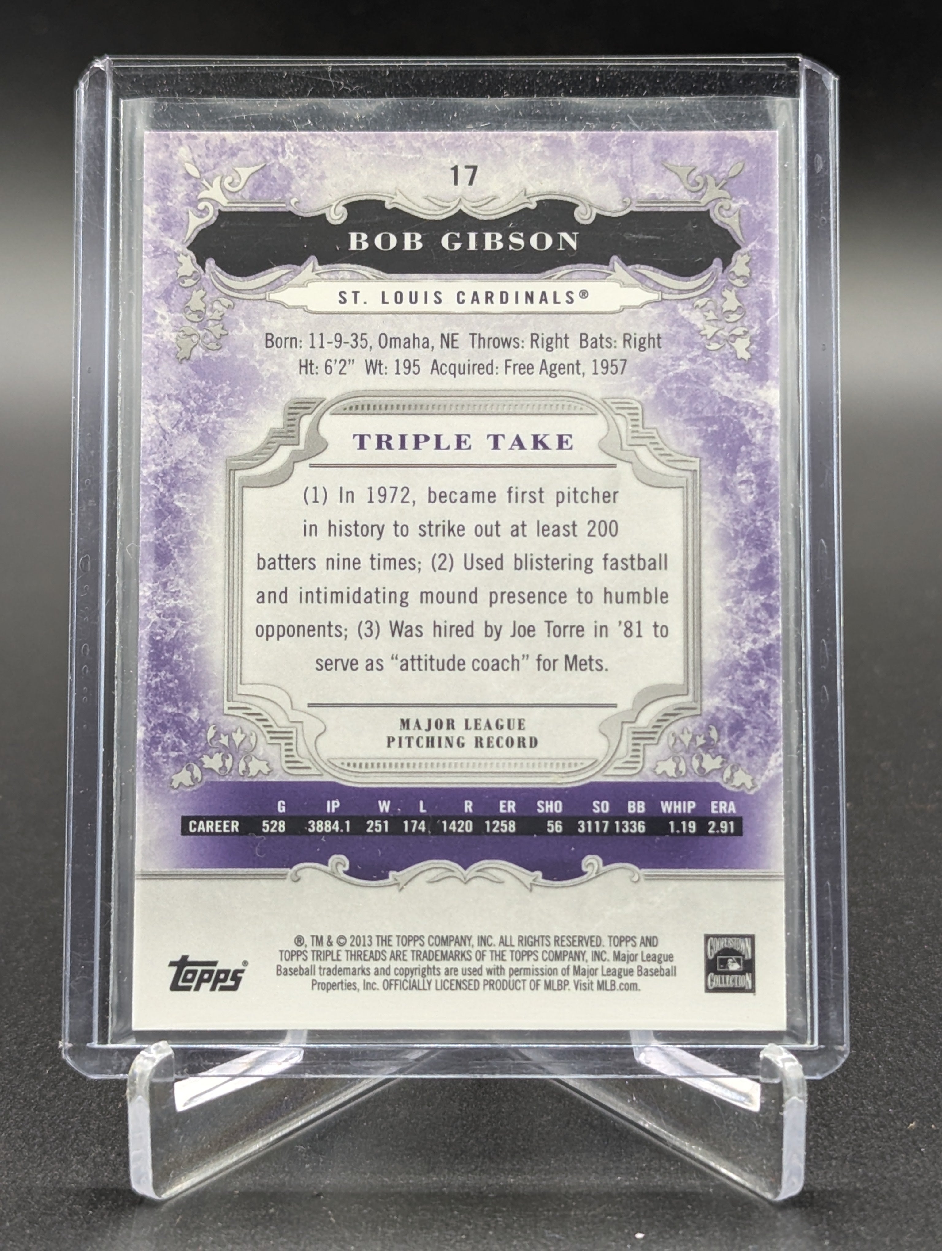 2013 Topps Triple Threads Amethyst #17 Bob Gibson #/650 Cardinals