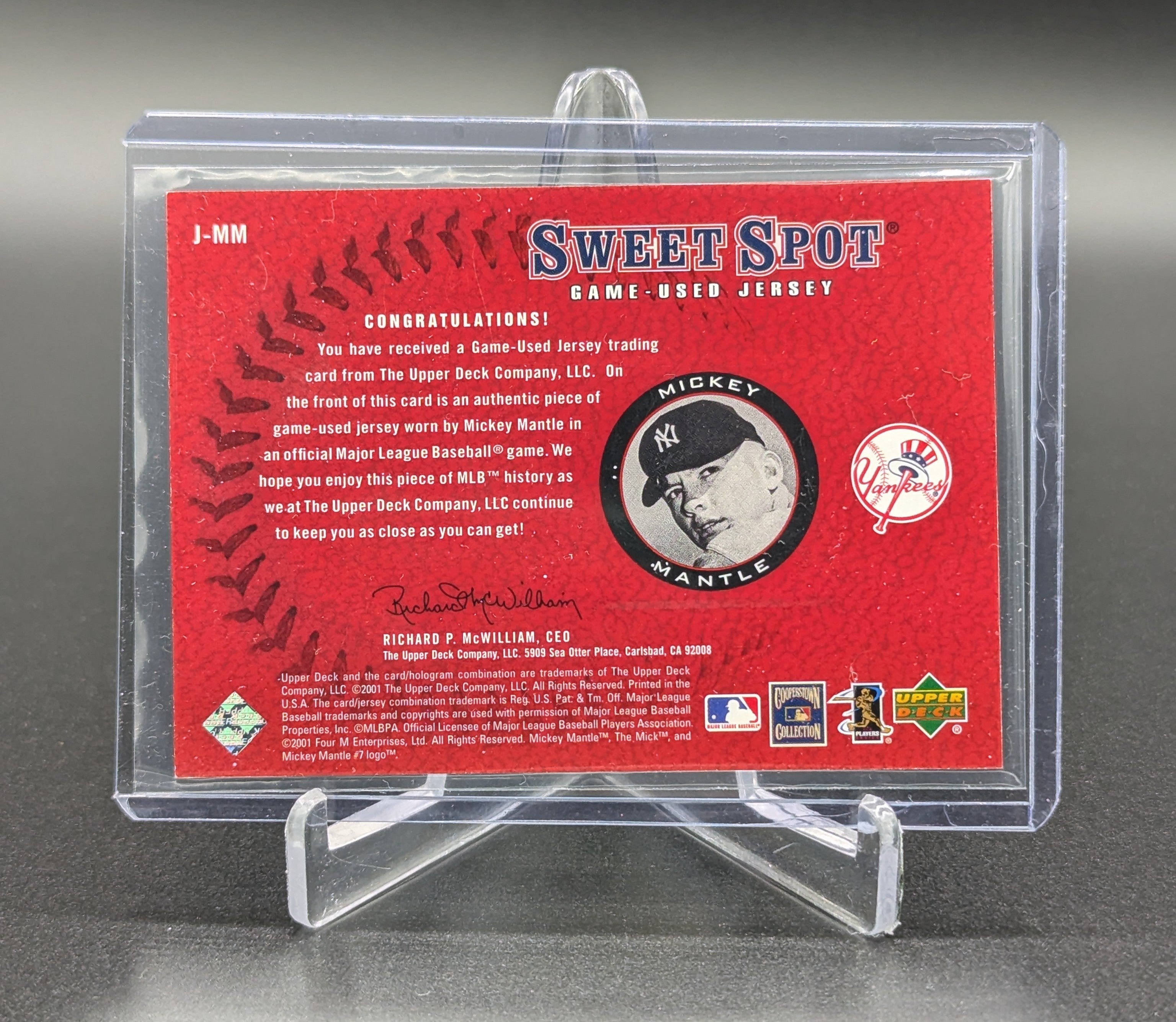 2001 UD Sweet Spot Sweet Spot Jersey #J-MM Mickey Mantle Yankees