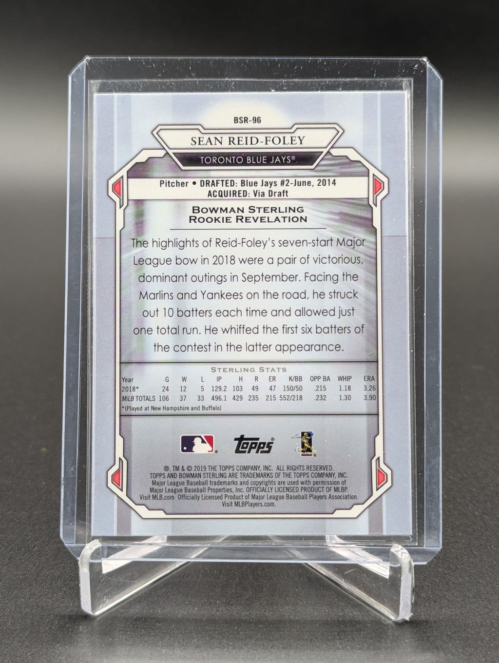 2019 Bowman Sterling RC #BSR-96 Sean Reid-Foley Blue Jays