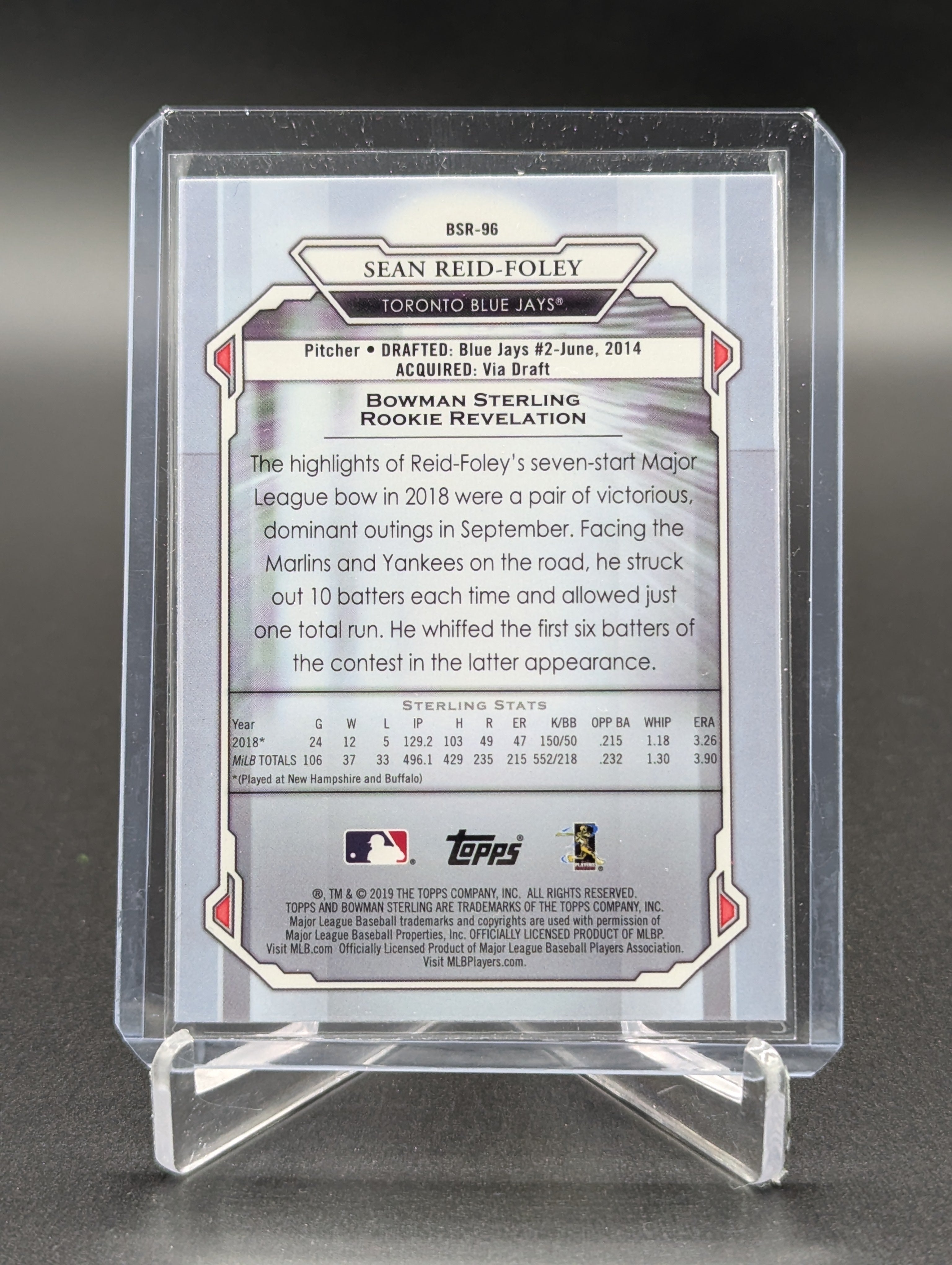 2019 Bowman Sterling RC #BSR-96 Sean Reid-Foley Blue Jays