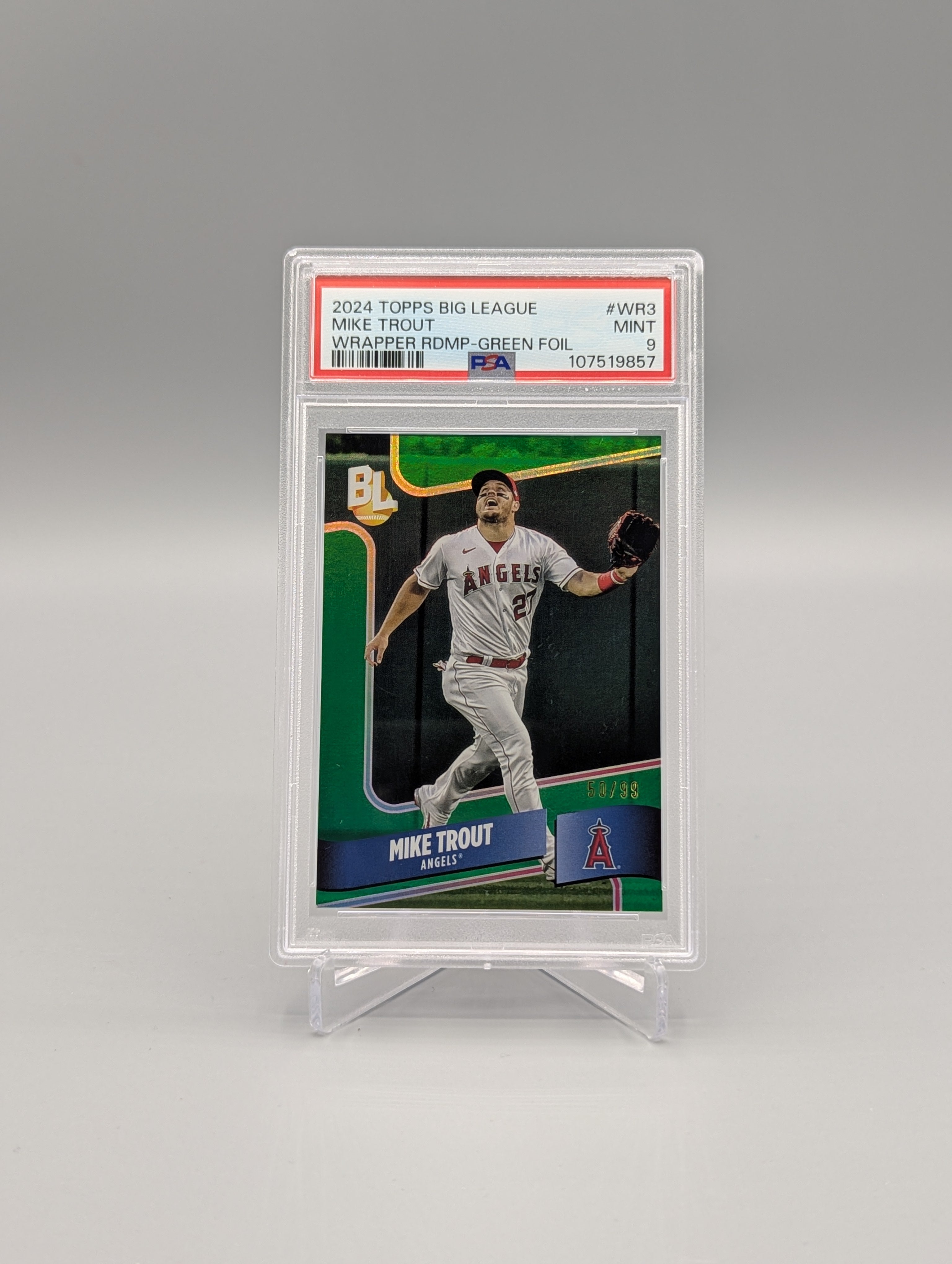 2024 Topps Big League Wrapper Red. Green #WR3 Mike Trout #/99 Angels