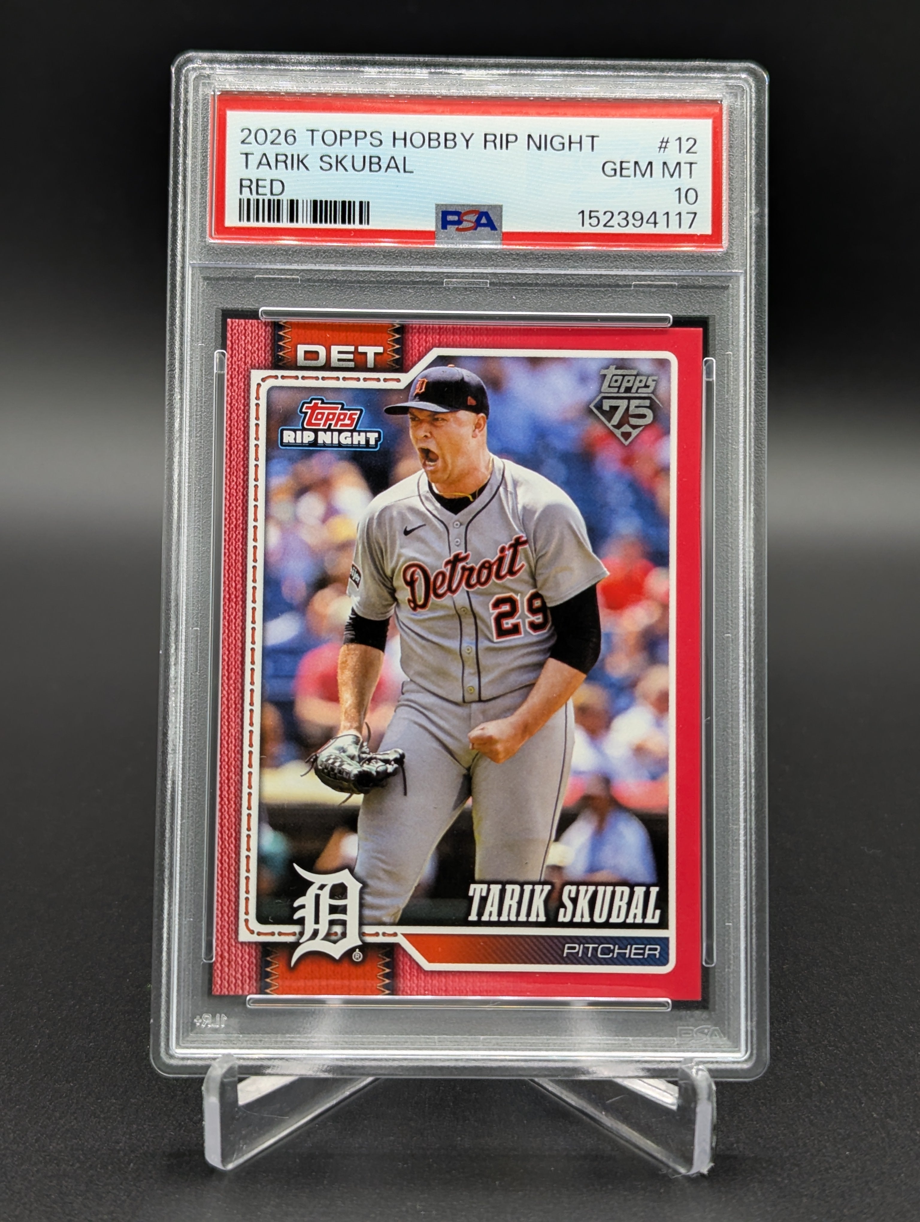 2025 Topps Hobby Rip Night Red #12 Tarik Skubal Tigers PSA 10