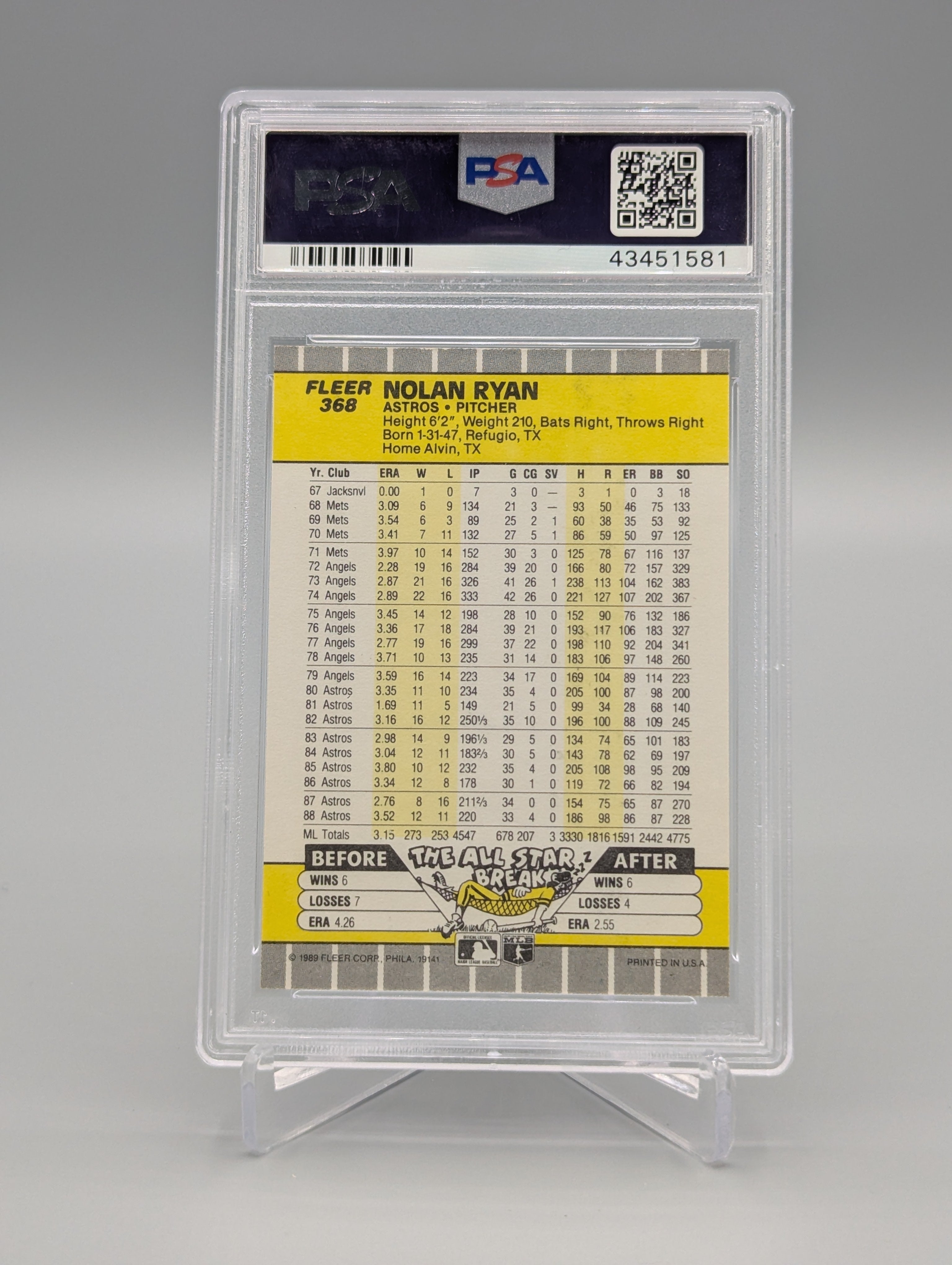 1989 Fleer #368 Nolan Ryan PSA 10 Astros