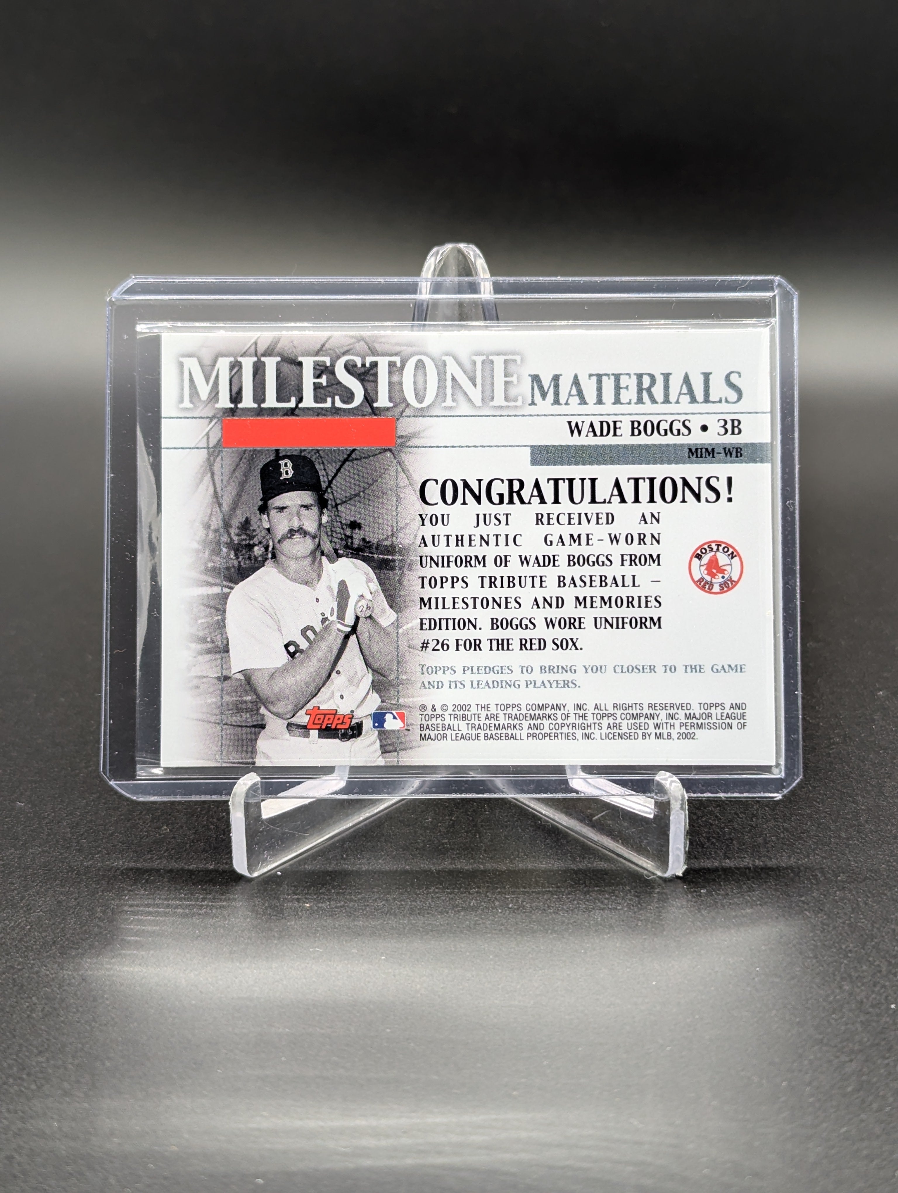 2002 Topps Tribute Milestone Materials #MIM-WB Wade Boggs Red Sox