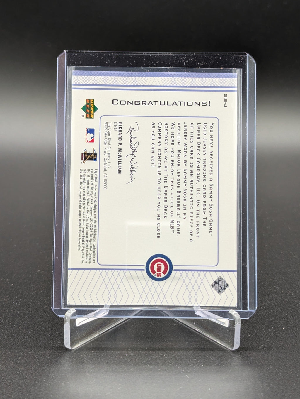 2002 Upper Deck Collectors Club Jersey #SS-J Sammy Sosa Cubs