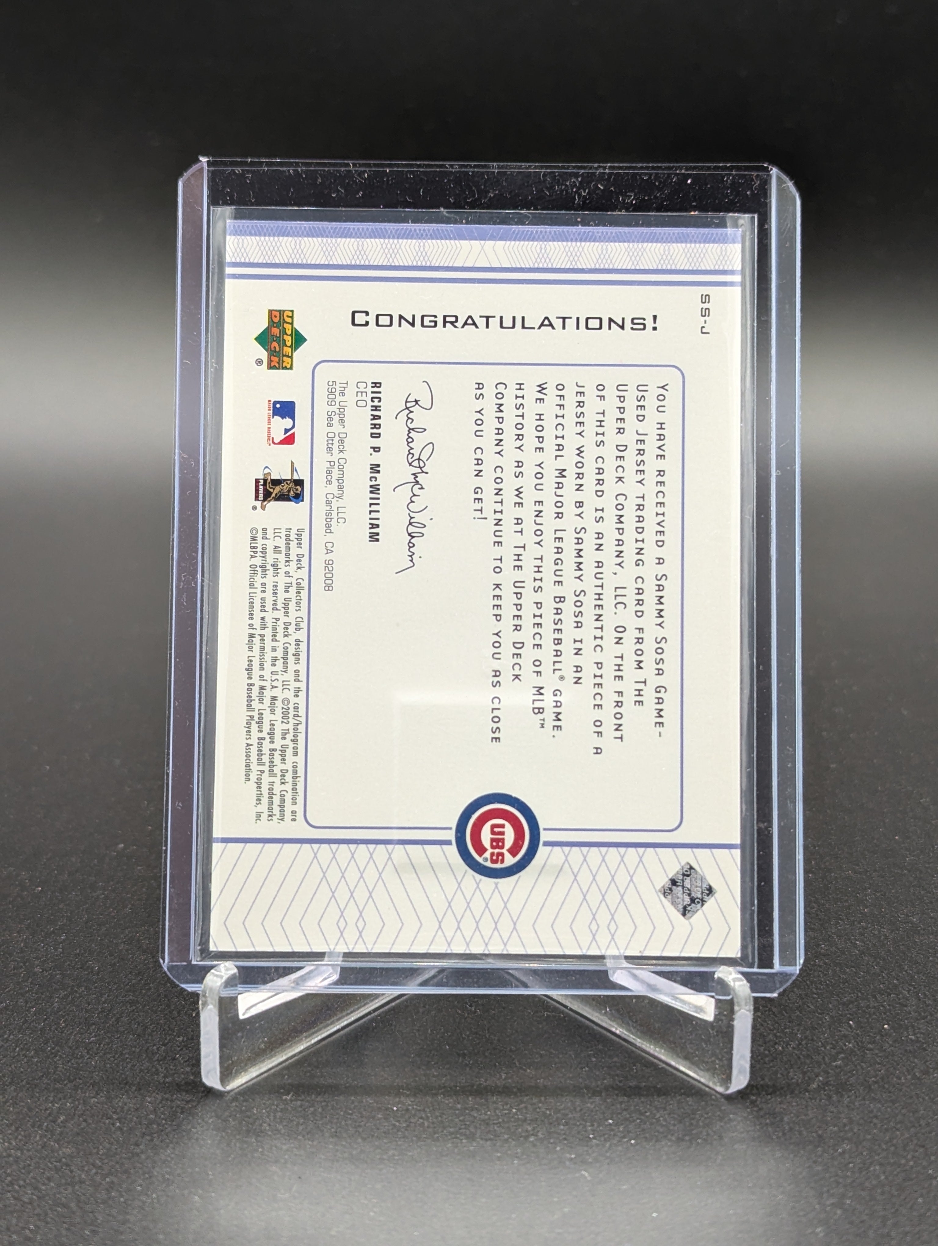 2002 Upper Deck Collectors Club Jersey #SS-J Sammy Sosa Cubs