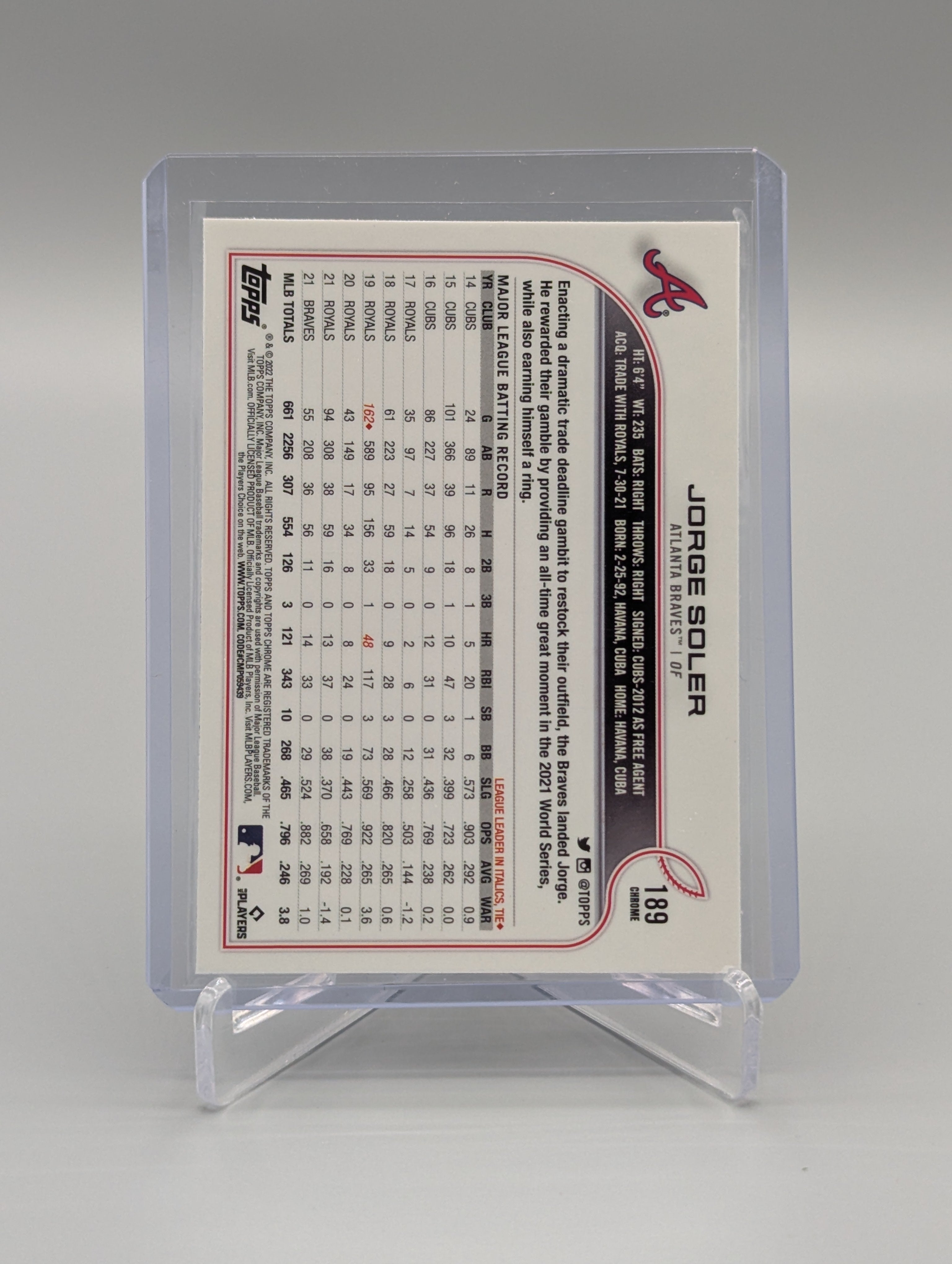 2022 Topps Chrome Sonic Black & White RayWave #189 Jorge Soler Braves