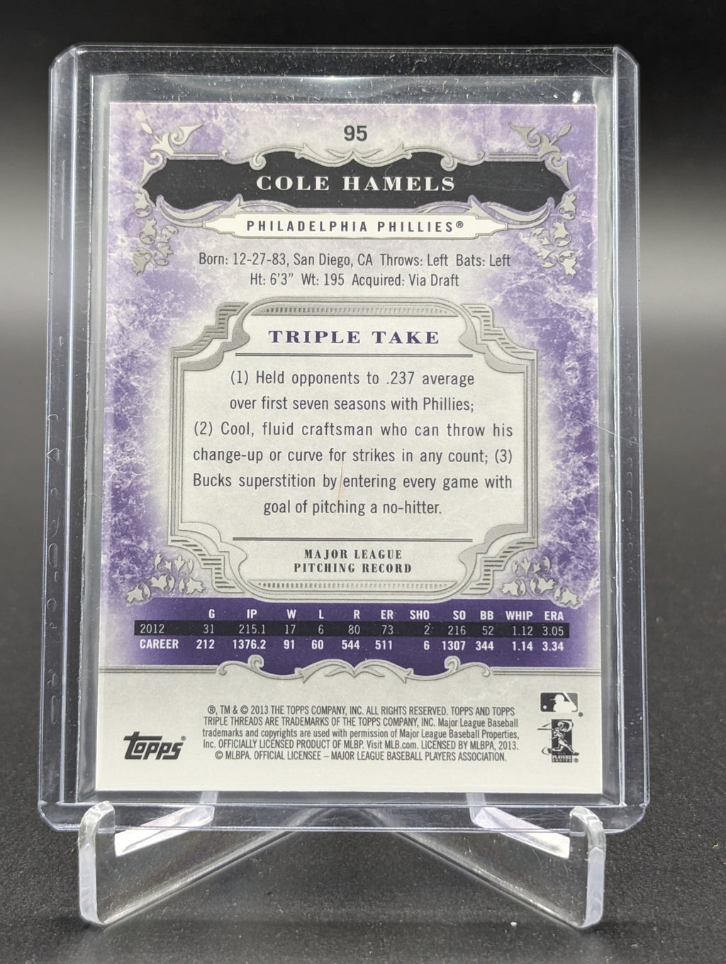 2013 Topps Triple Threads Amethyst #95 Cole Hamels #/650 Phillies