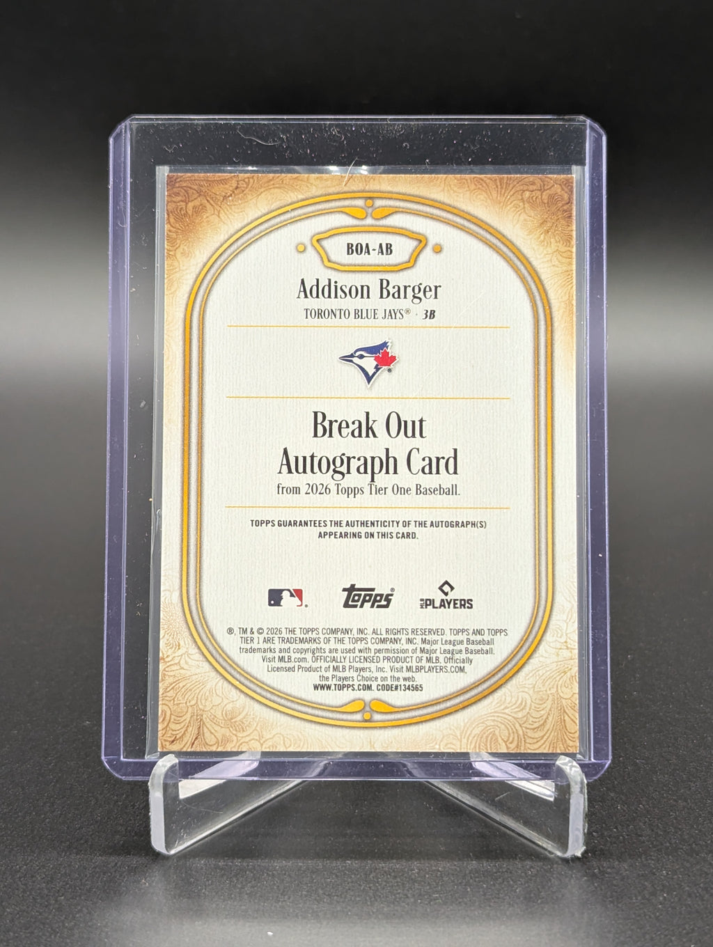 2026 Topps Tier One Break Out Autograph /299 #BOA-AB Addison Barger