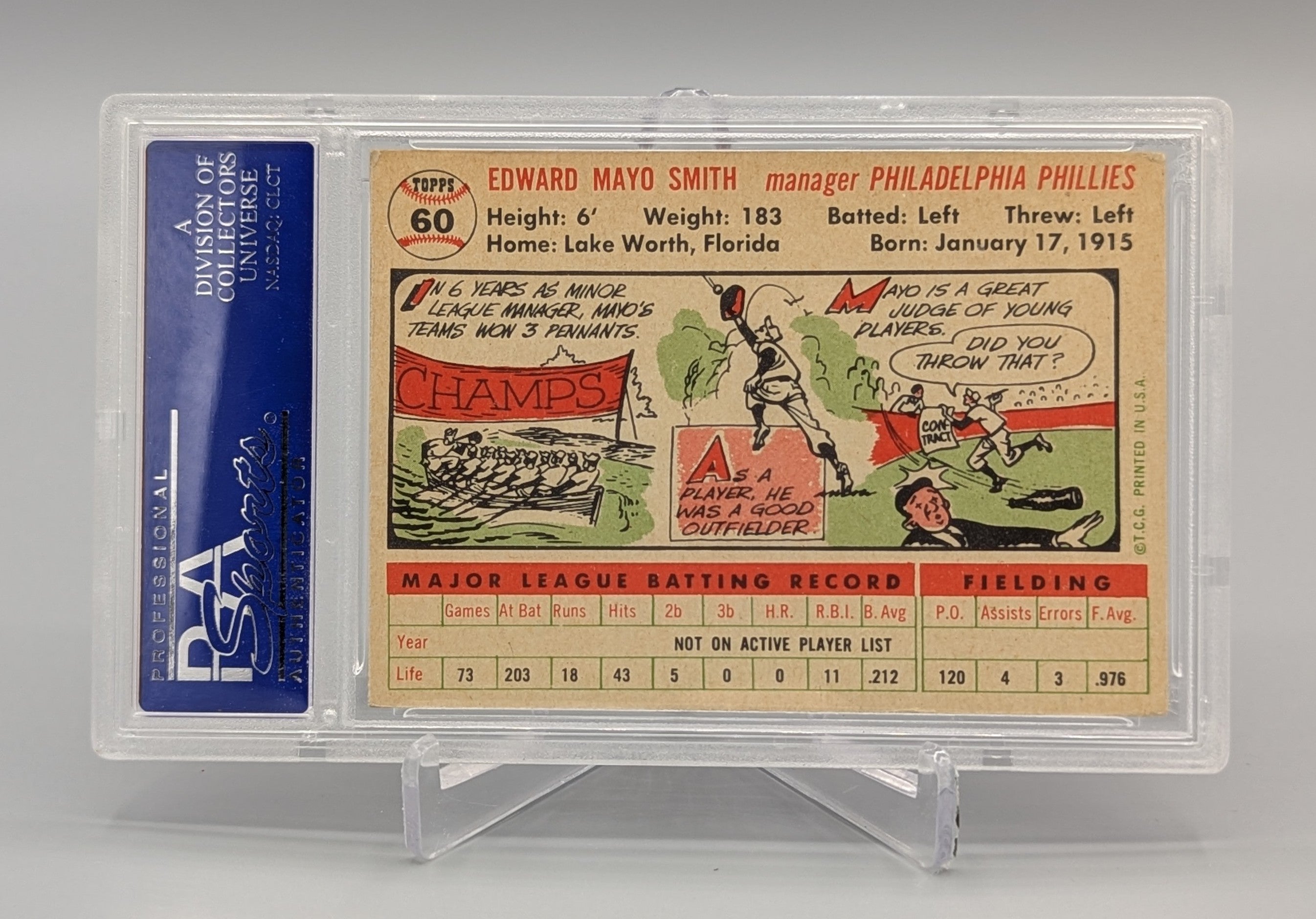 1956 Topps #60 Mayo Smith PSA 5 Phillies