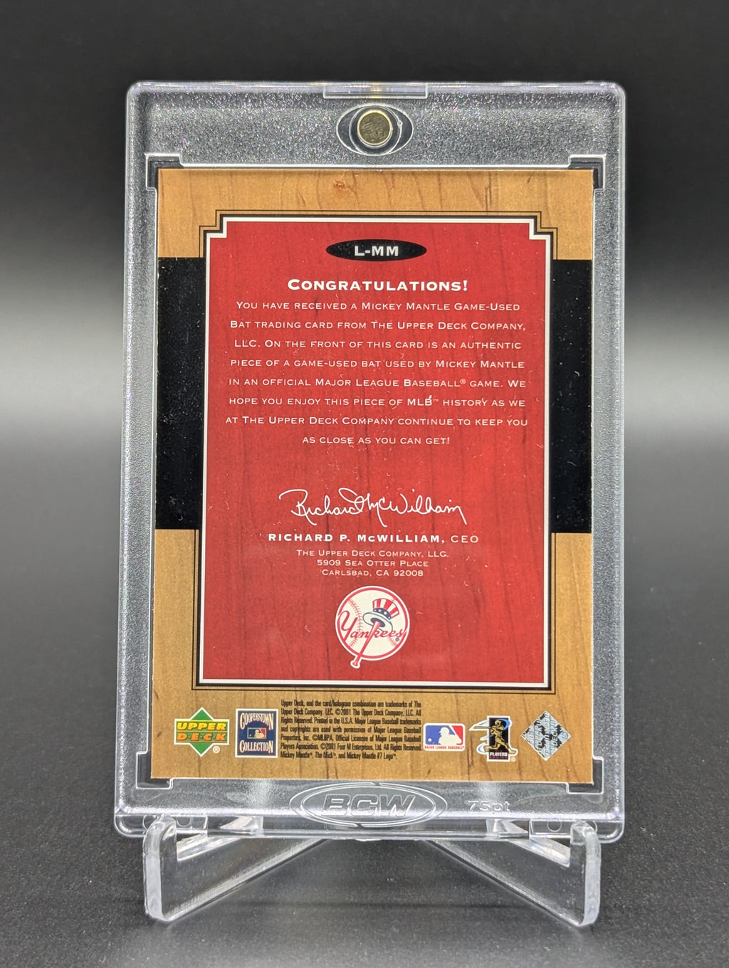 2001 Upper Deck Legends Legendary Lumber #L-MM Mickey Mantle Yankees