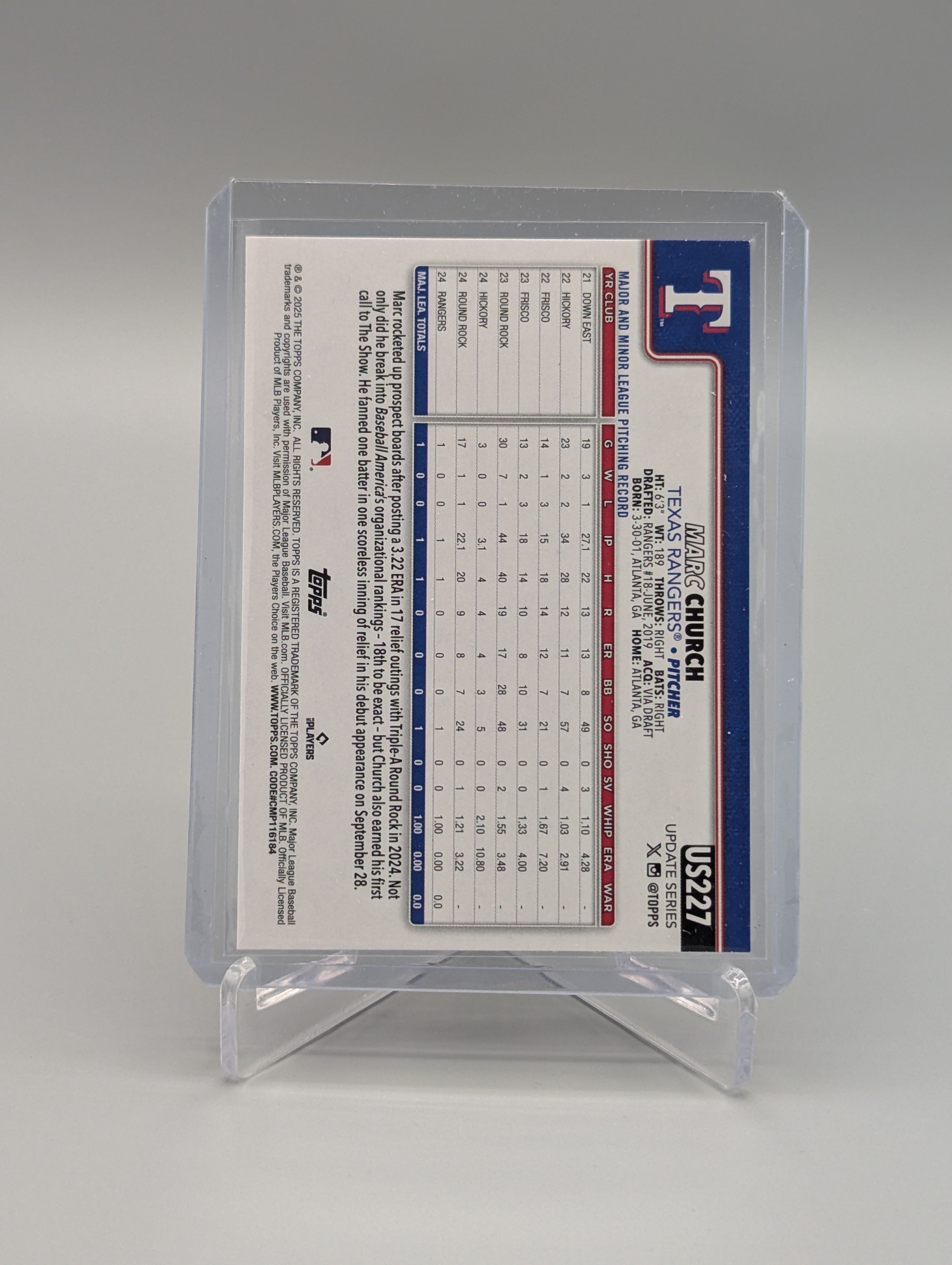 2025 Topps Update Sandglitter Foil #US227 Marc Church RC Rangers