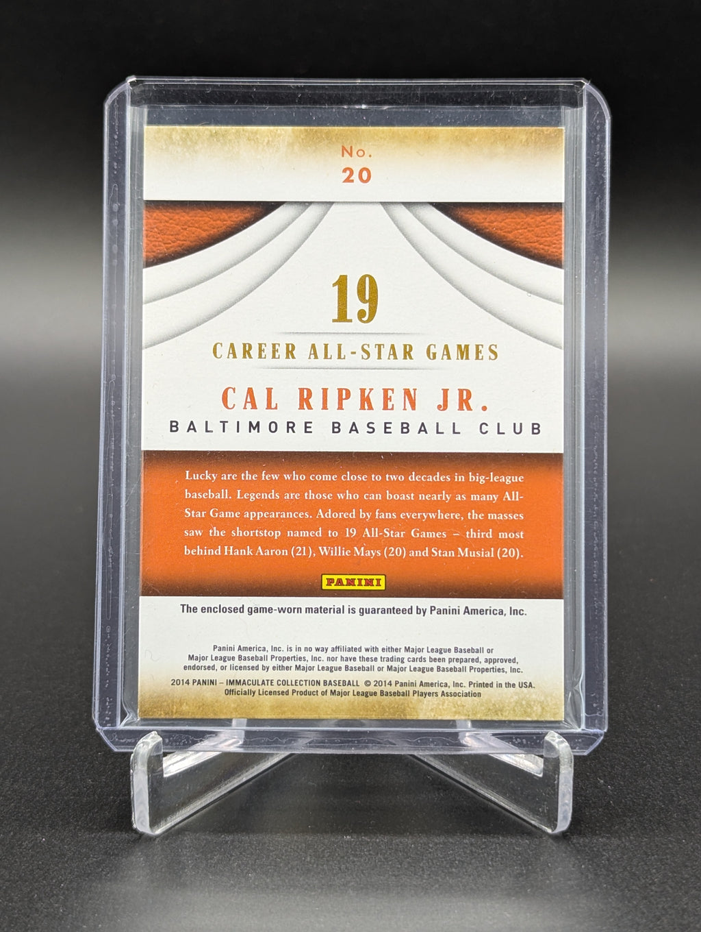 2014 Immaculate Career All Star Games Relic /25 #20 Cal Ripken Jr Orioles