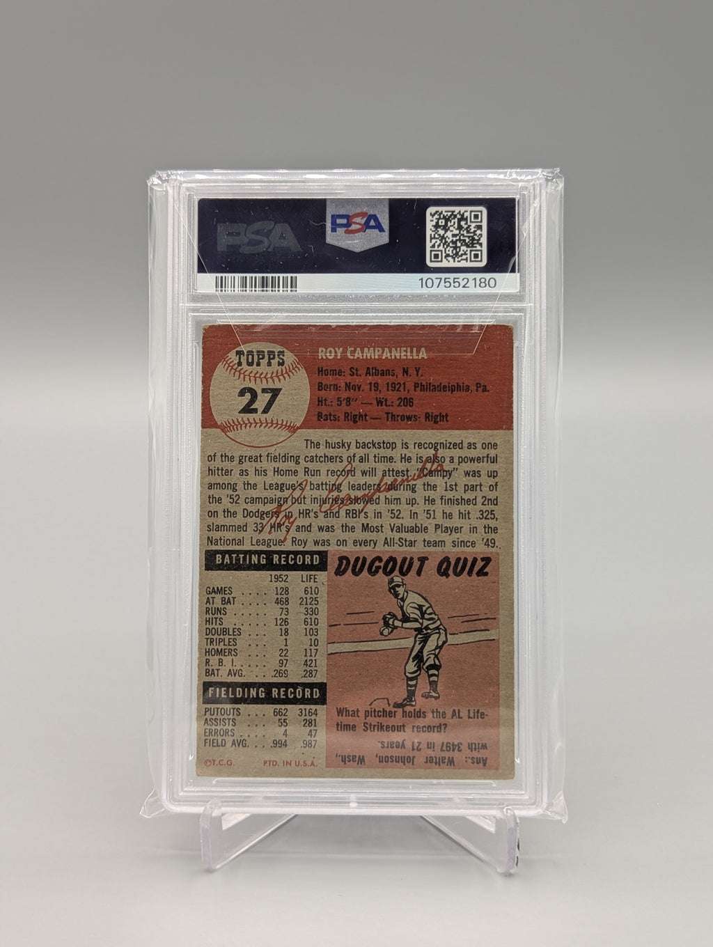 1953 Topps #27 Roy Campanella PSA 3 Dodgers