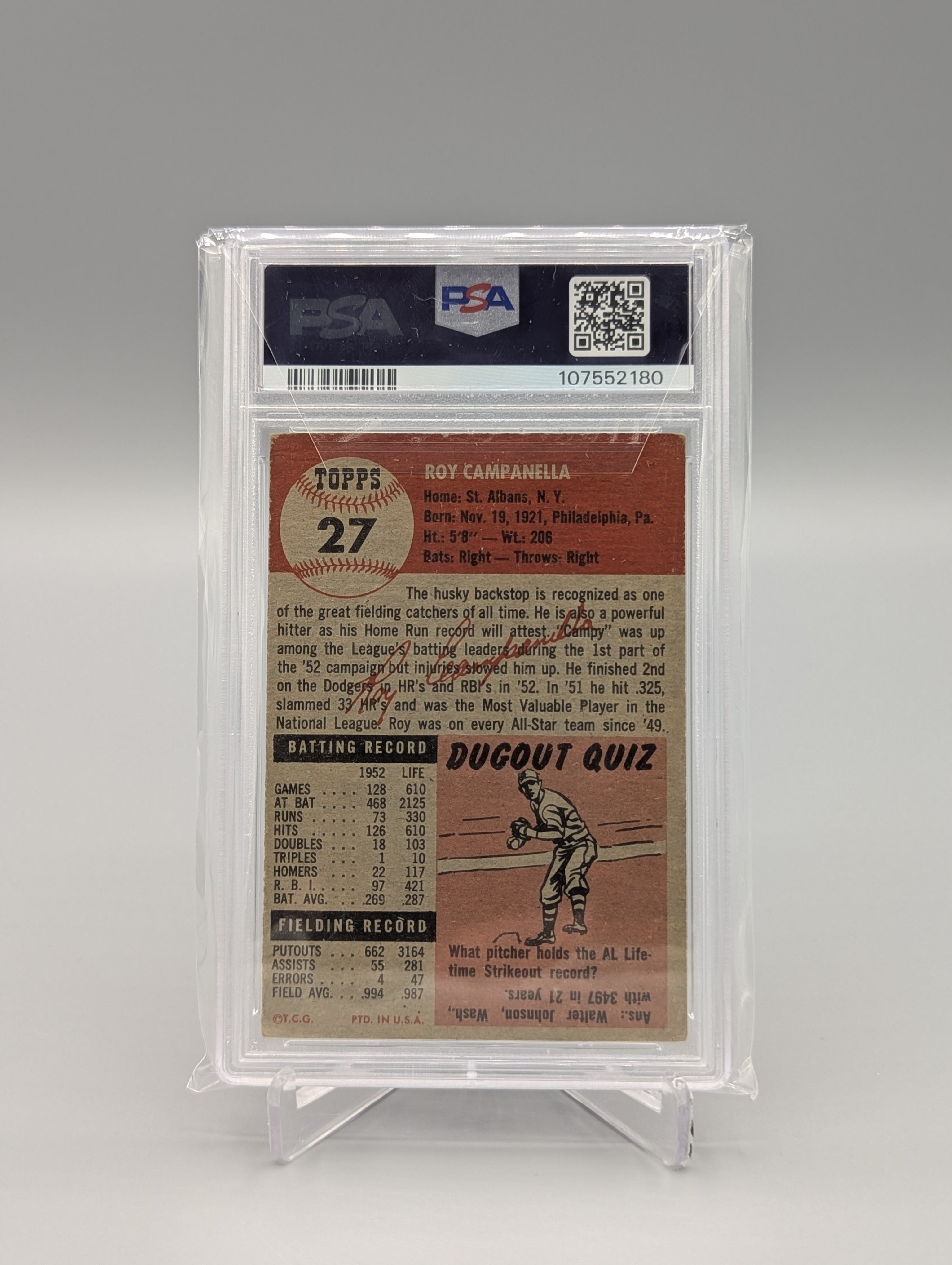 1953 Topps #27 Roy Campanella PSA 3 Dodgers