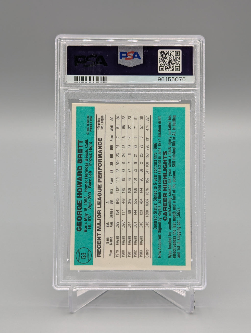 1984 Donruss #53 George Brett PSA 8 Royals