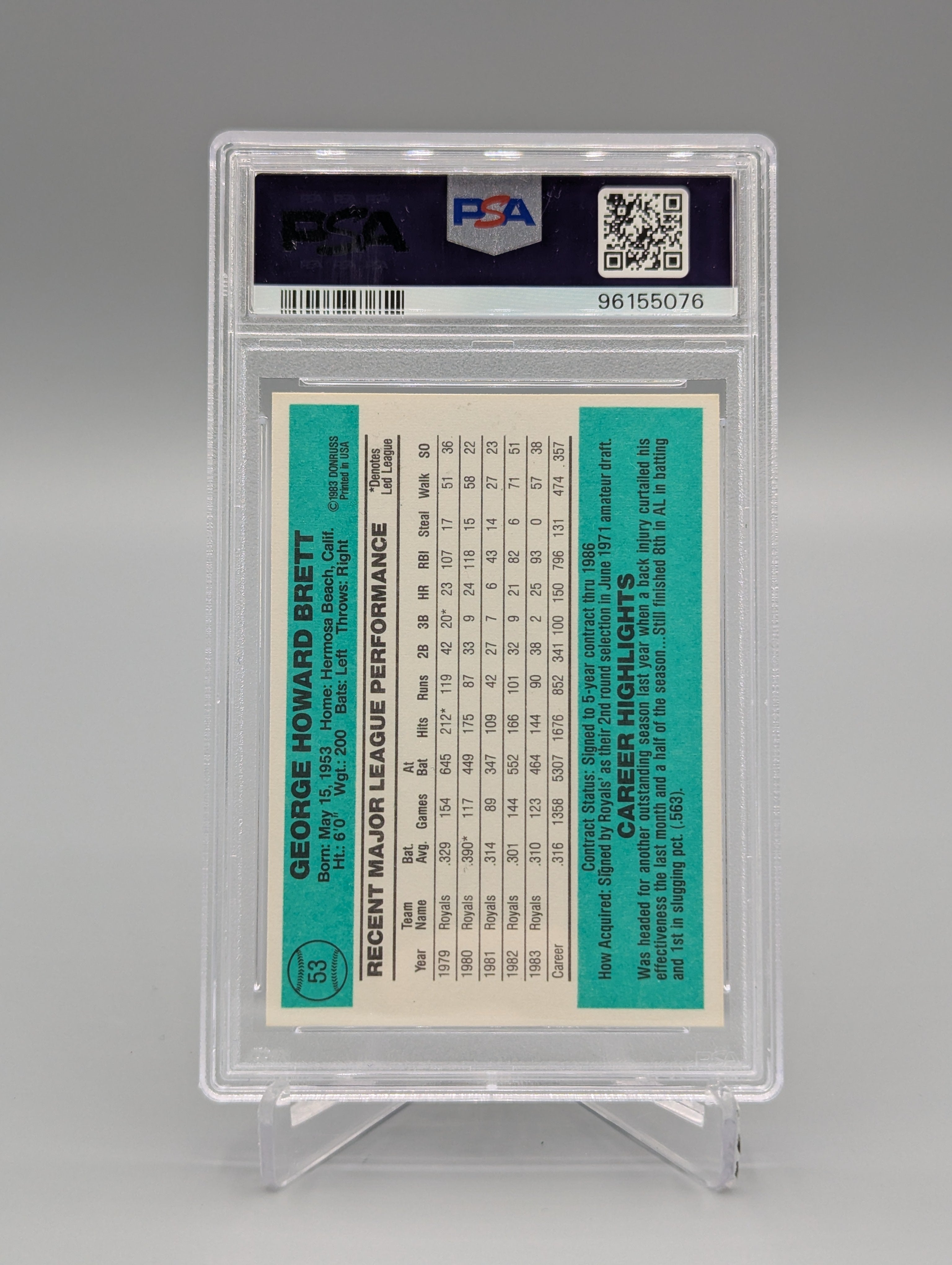 1984 Donruss #53 George Brett PSA 8 Royals