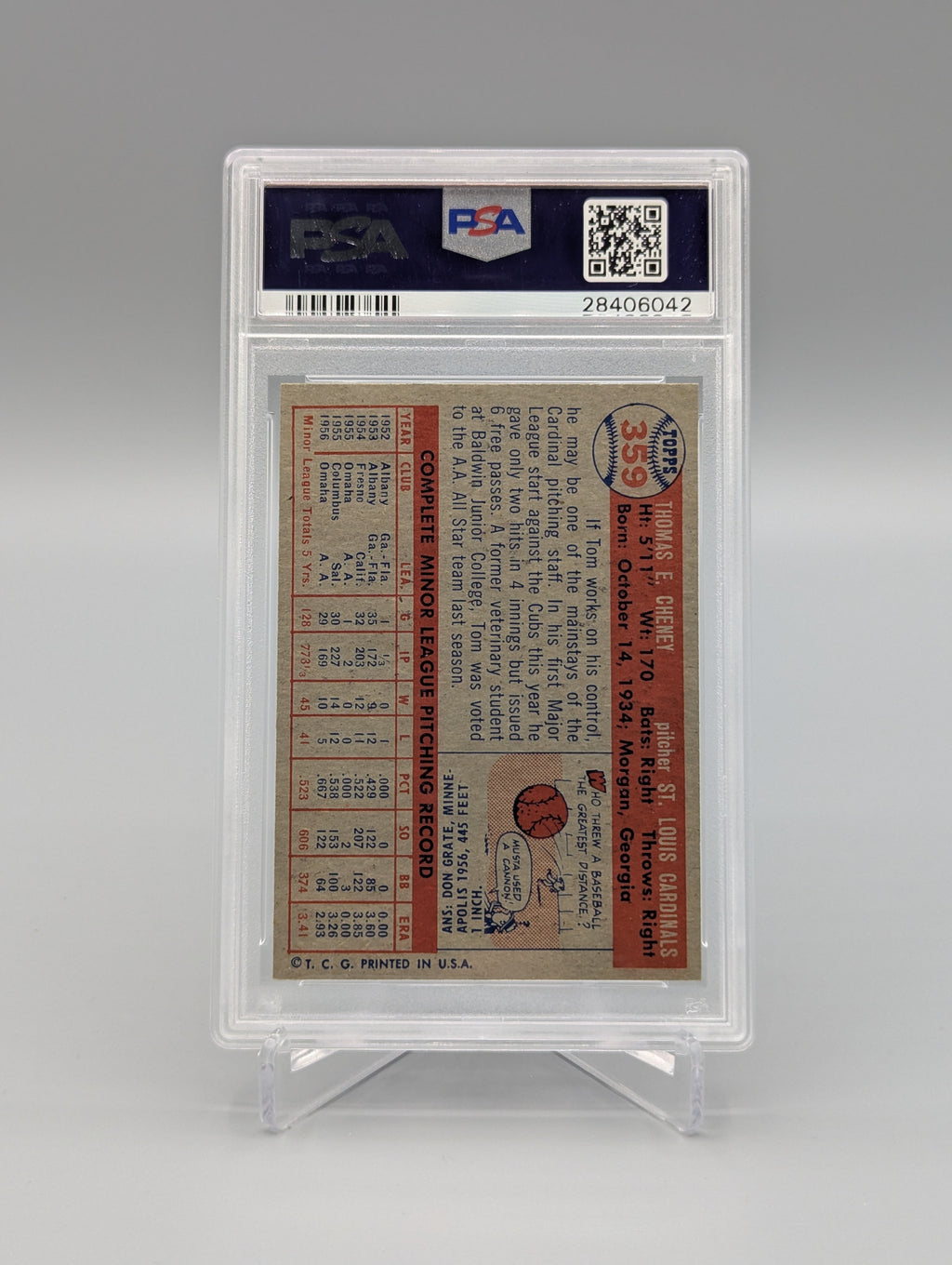 1957 Topps #359 Tom Cheney PSA 10 Cardinals