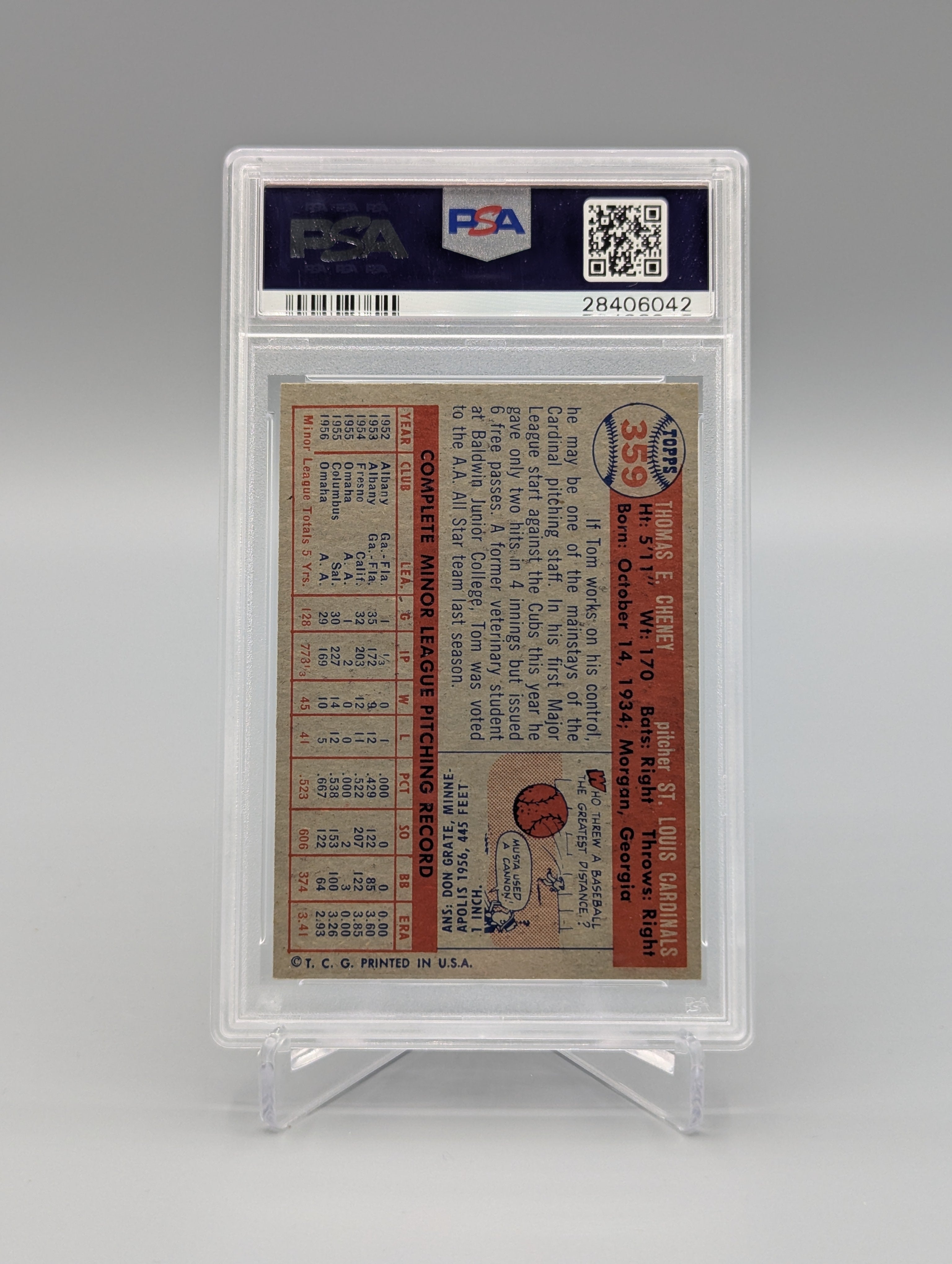 1957 Topps #359 Tom Cheney PSA 10 Cardinals